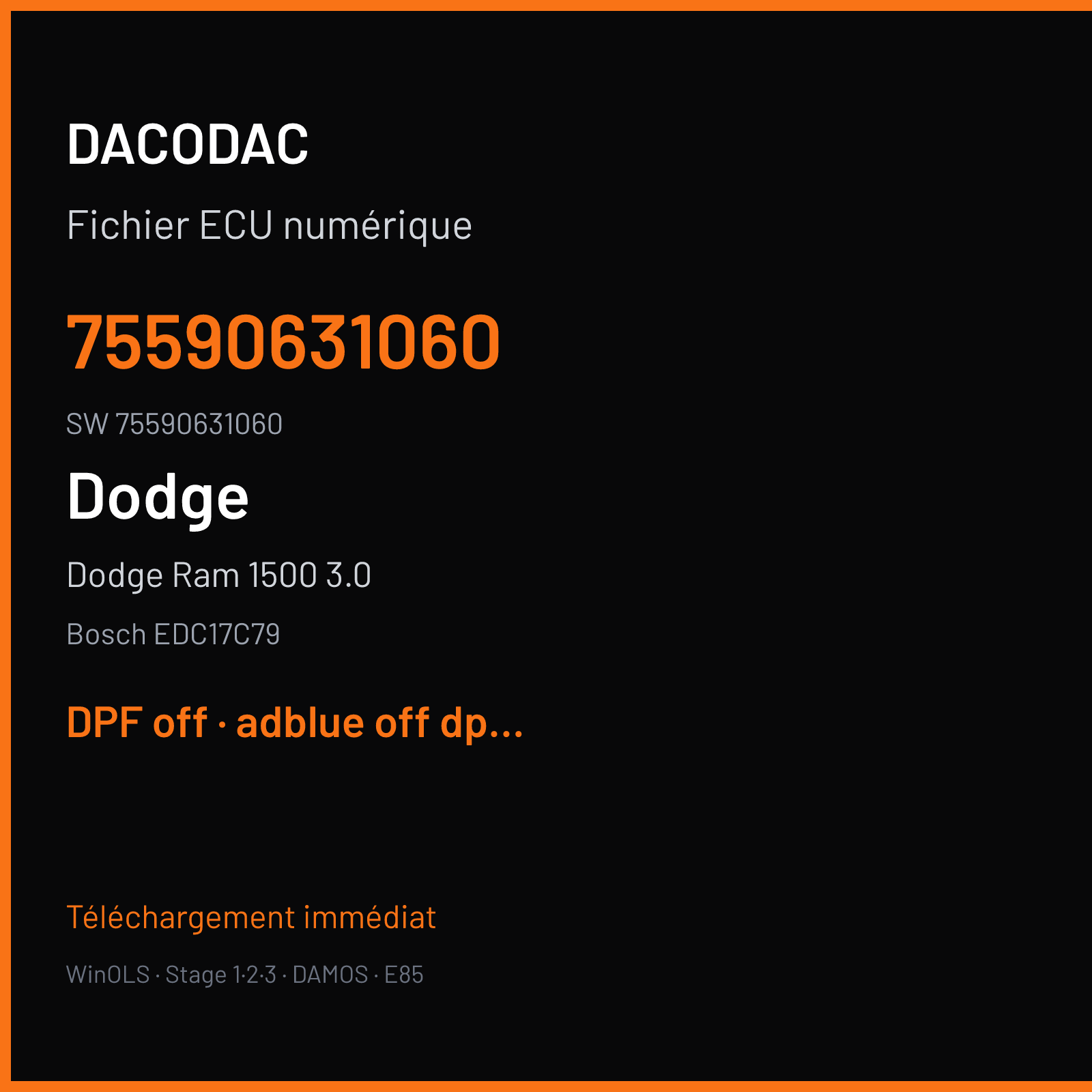 Dodge Ram 1500 3.0 240 ch (2014) — Bosch EDC17C79 — 75590631060 · 75590631060 · 559063 — DPF off