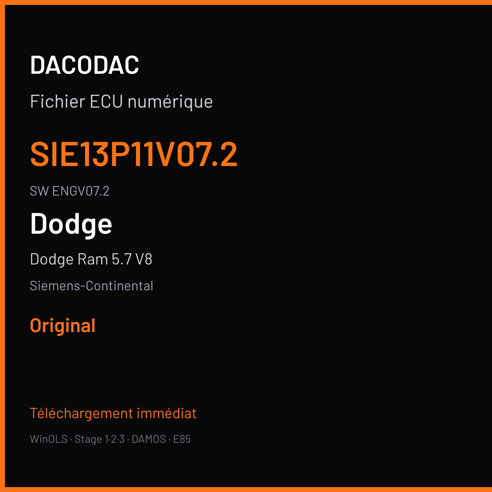 Dodge Ram 5.7 V8 396 ch (2014) — Siemens-Continental — SIE13P11V07.2 · ENGV07.2 · TXXVXX.X 05150739AB 68153944AE GPEC2x — Original