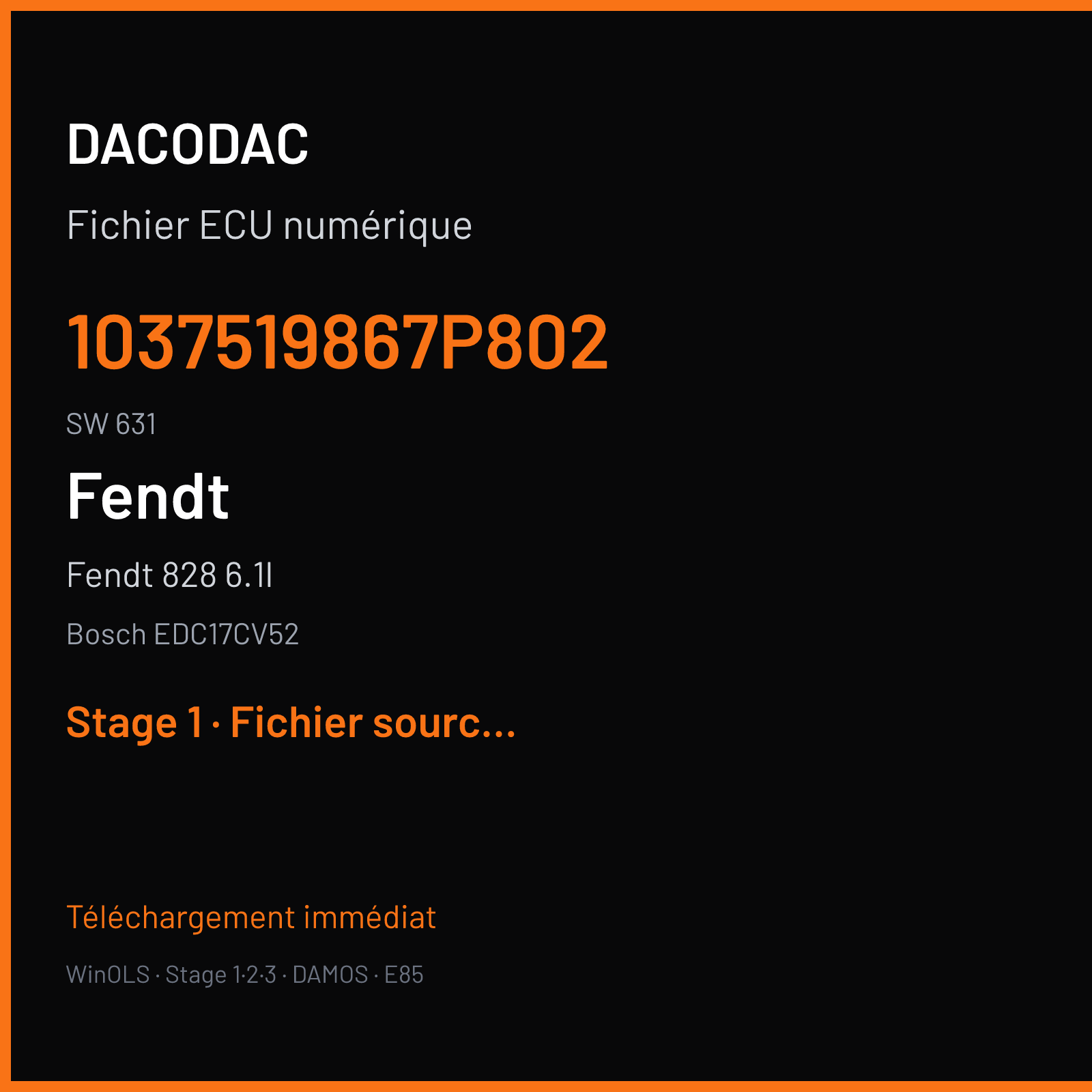 Fendt 828 6.1l 284 ch (2015) — Bosch EDC17CV52 — 1037519867P802 · 631 — Stage 1