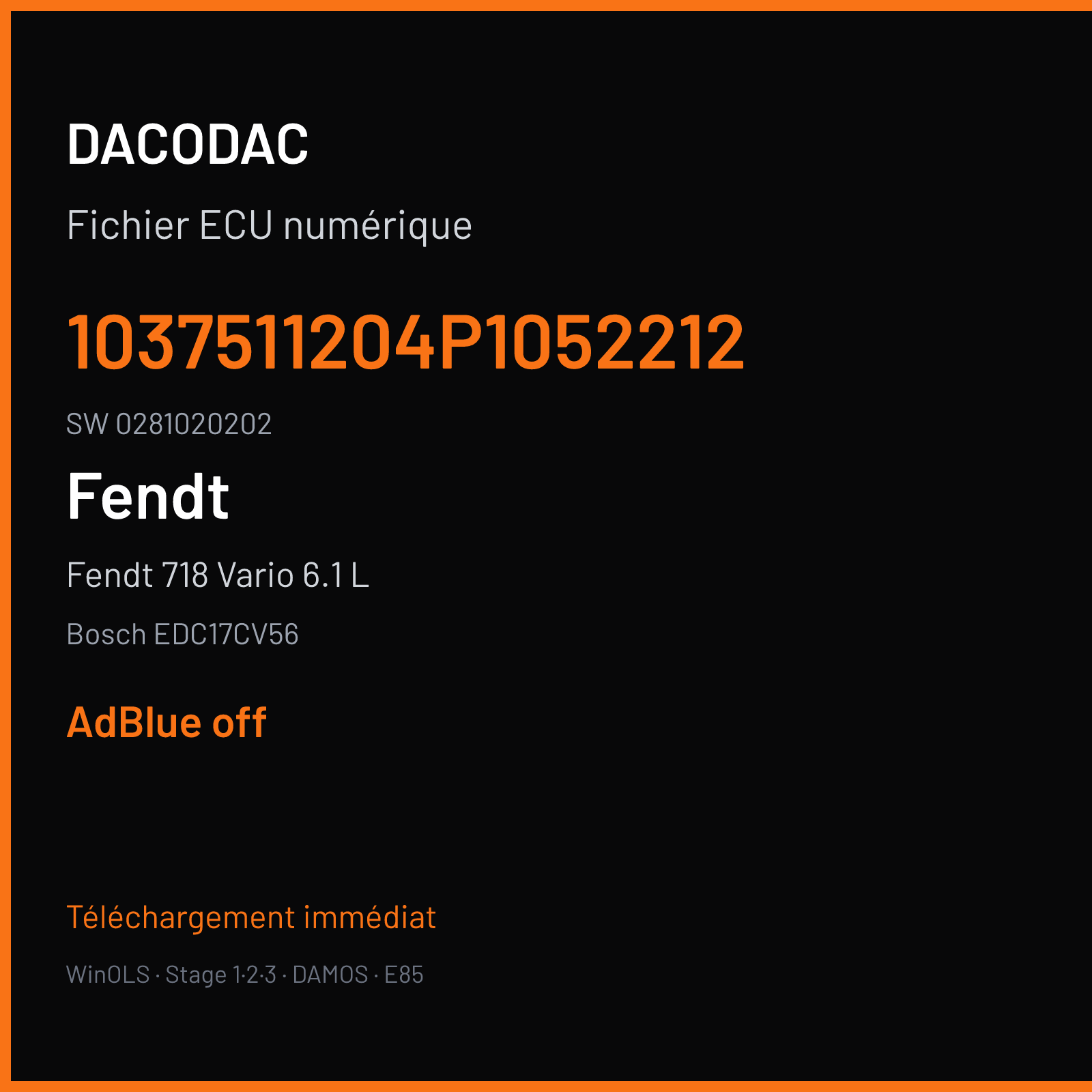 Fendt 718 Vario 6.1 L 181 ch — Bosch EDC17CV56 — 1037511204P1052212 · 0281020202 · P 1052 261 679 535.hex — ADBLUE off