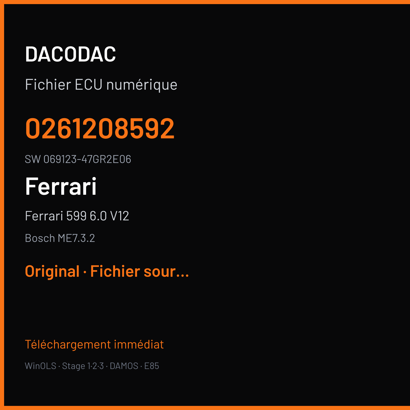 Ferrari 599 6.0 V12 (2007) — Bosch ME7.3.2 — 0261208592 · 069123-47GR2E06 — Original