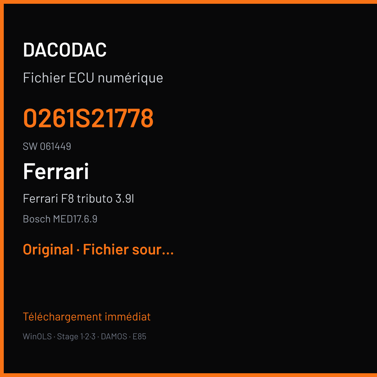 Ferrari F8 tributo 3.9l (2020) — Bosch MED17.6.9 — 0261S21778 · 061449 — Original