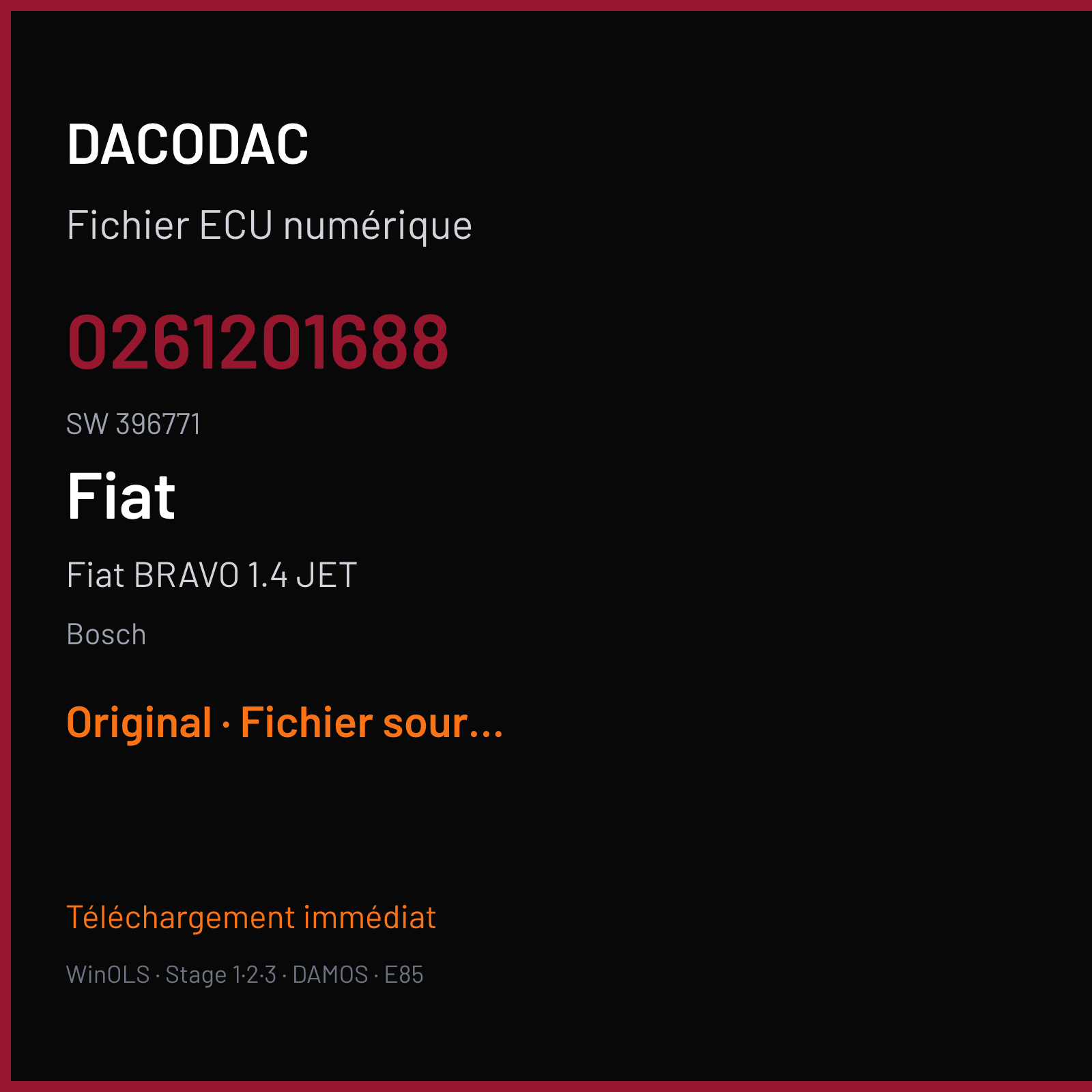 Fiat BRAVO 1.4 JET (2009) — Bosch — 0261201688 · 396771 — Original