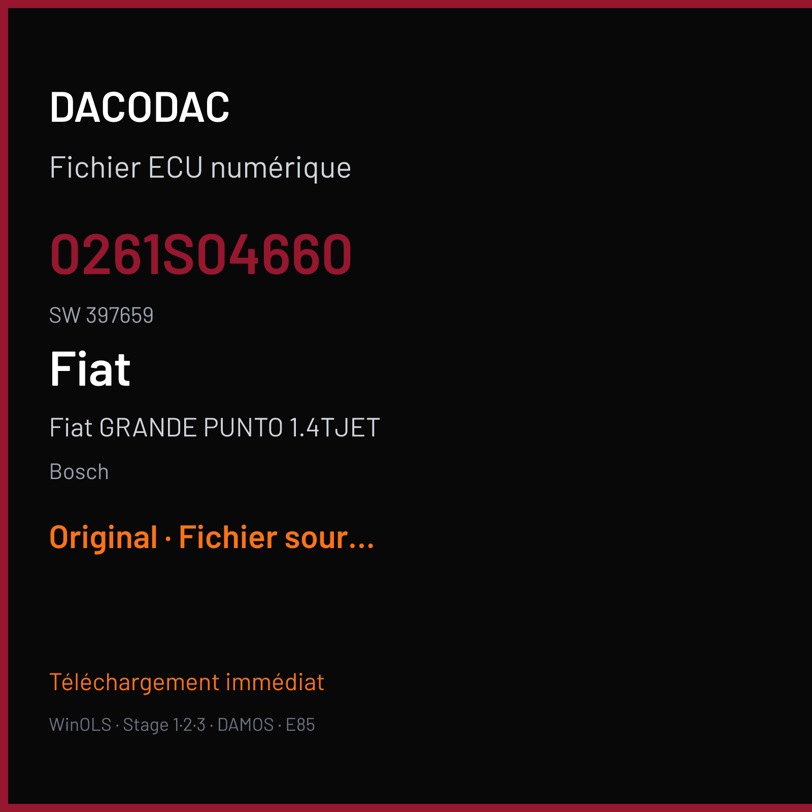 Fiat GRANDE PUNTO 1.4TJET (2009) — Bosch — 0261S04660 · 397659 — Original