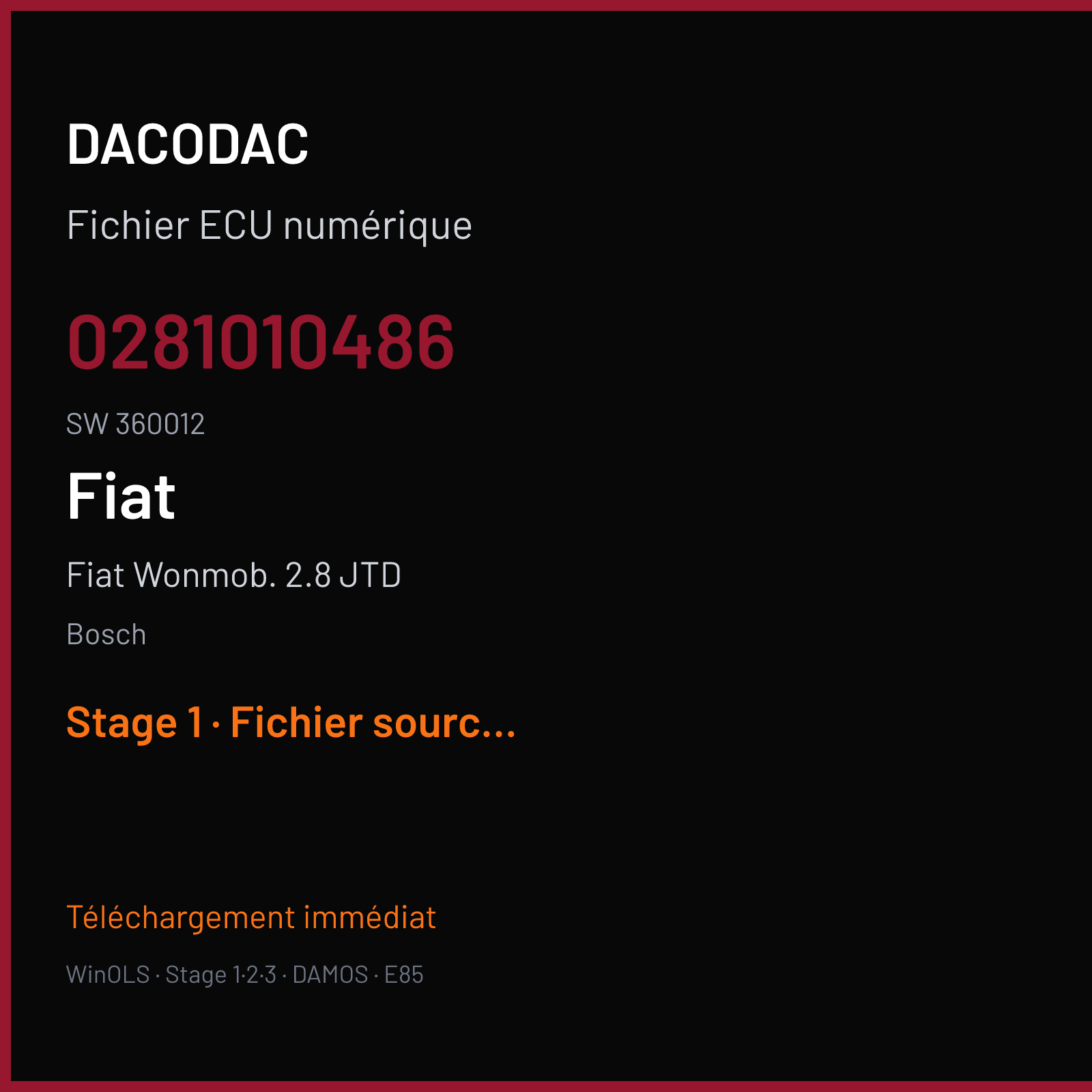 Fiat Wonmob. 2.8 JTD 128 ch (2004) — Bosch — 0281010486 · 360012 — Stage 1