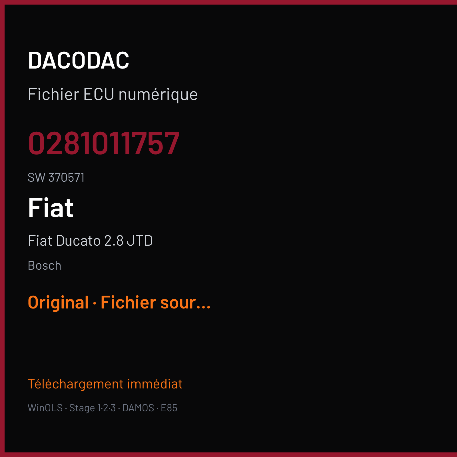 Fiat Ducato 2.8 JTD (2005) — Bosch — 0281011757 · 370571 — Original