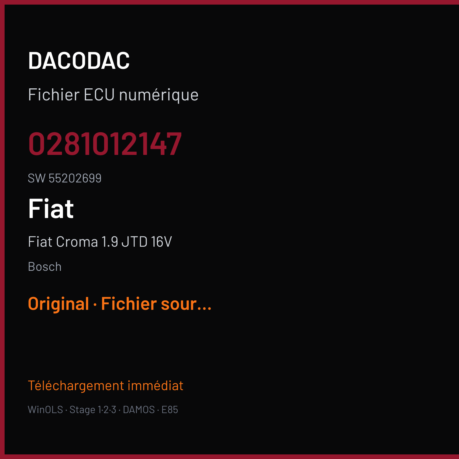 Fiat Croma 1.9 JTD 16V (2005) — Bosch — 0281012147 · 55202699 — Original