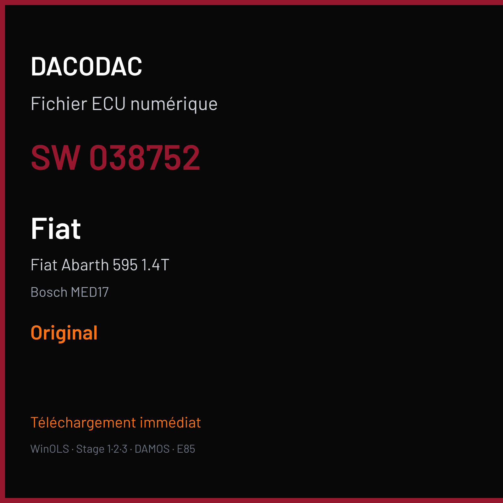 Fiat Abarth 595 1.4T (2019) — Bosch MED17 — 038752 — Original