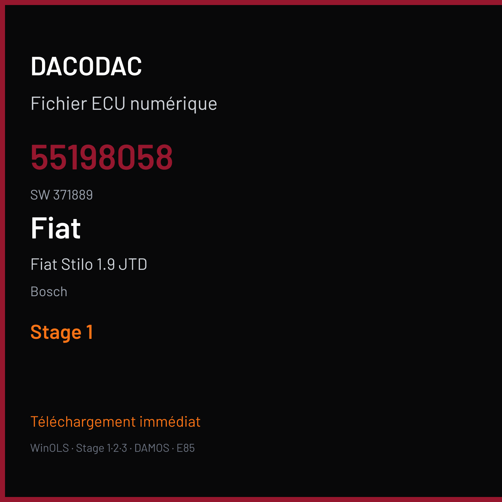 Fiat Stilo 1.9 JTD (2003) — Bosch — 55198058 · 371889 — Stage 1
