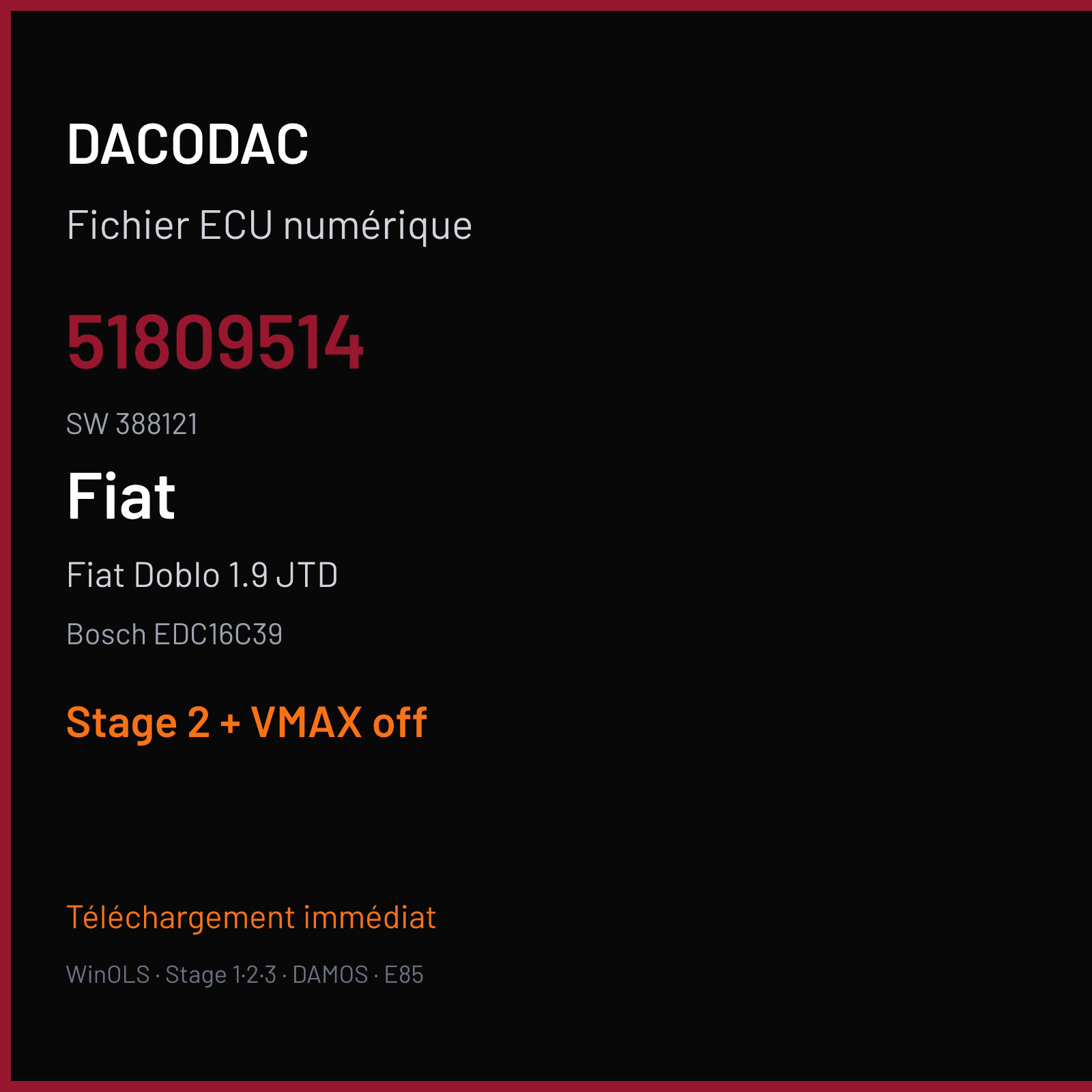 Fiat Doblo 1.9 JTD (2006) — Bosch EDC16C39 — 51809514 · 388121 — Stage 2 + VMAX off