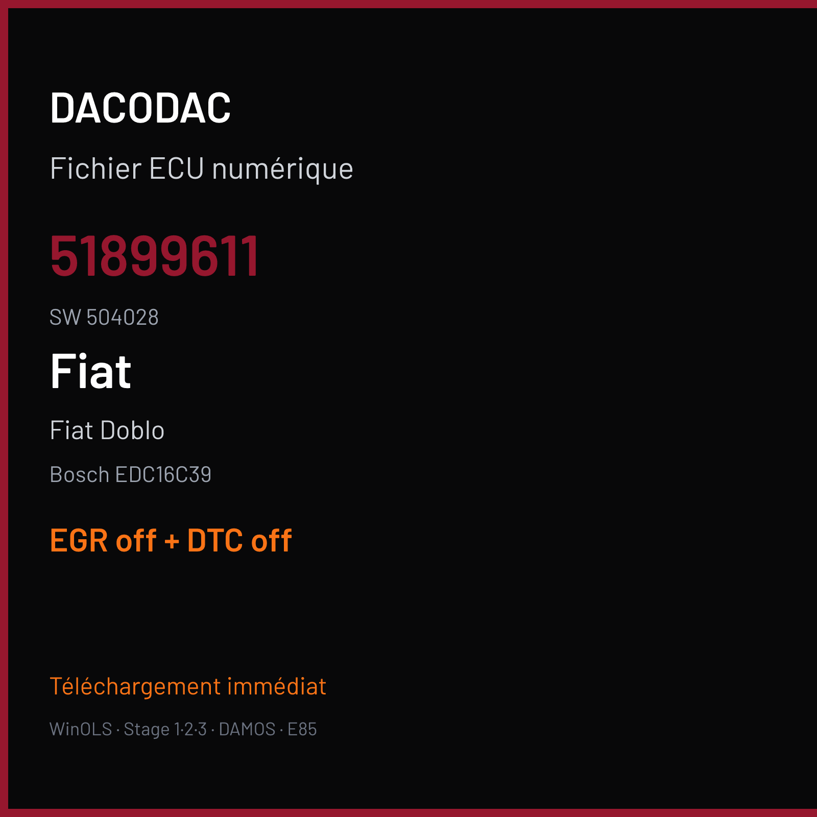 Fiat Doblo (2012) — Bosch EDC16C39 — 51899611 · 504028 — EGR off + DTC off