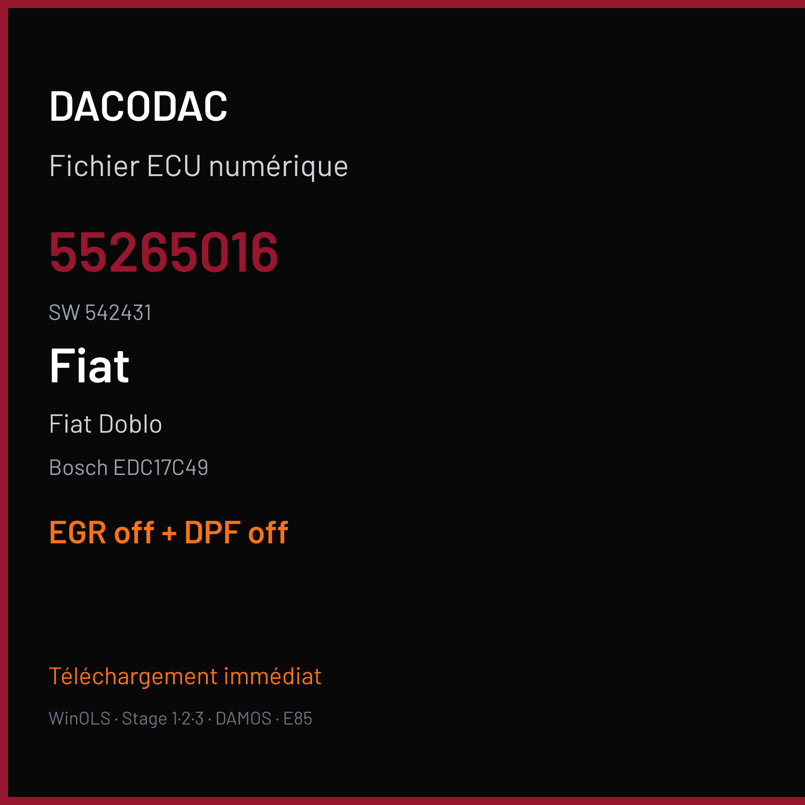 Fiat Doblo (2014) — Bosch EDC17C49 — 55265016 · 542431 — EGR off + DPF off