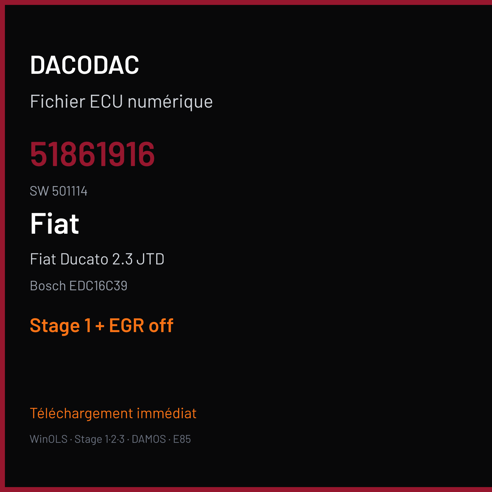 Fiat Ducato 2.3 JTD (2011) — Bosch EDC16C39 — 51861916 · 501114 — Stage 1 + EGR off