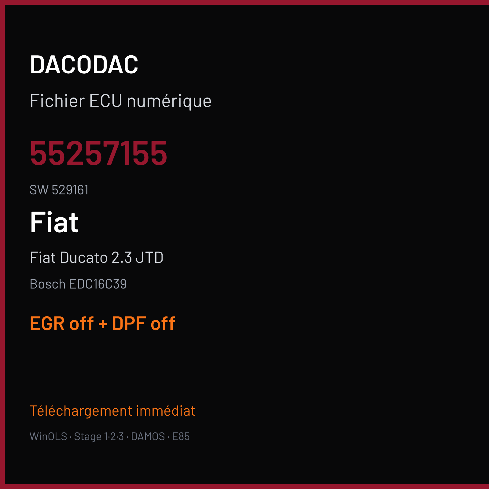 Fiat Ducato 2.3 JTD — Bosch EDC16C39 — 55257155 · 529161 — EGR off + DPF off