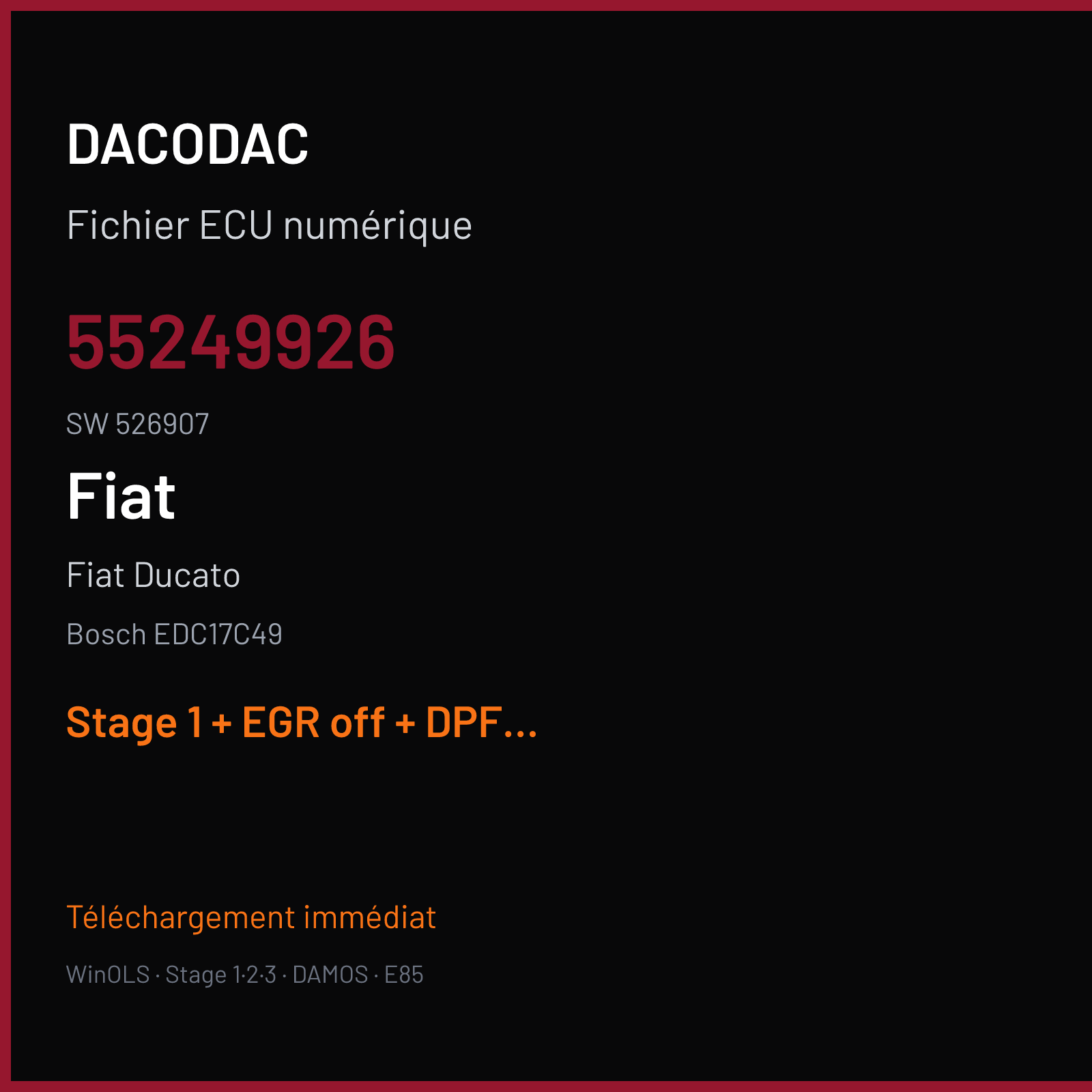 Fiat Ducato (2014) — Bosch EDC17C49 — 55249926 · 526907 — Stage 1 + EGR off + DPF off