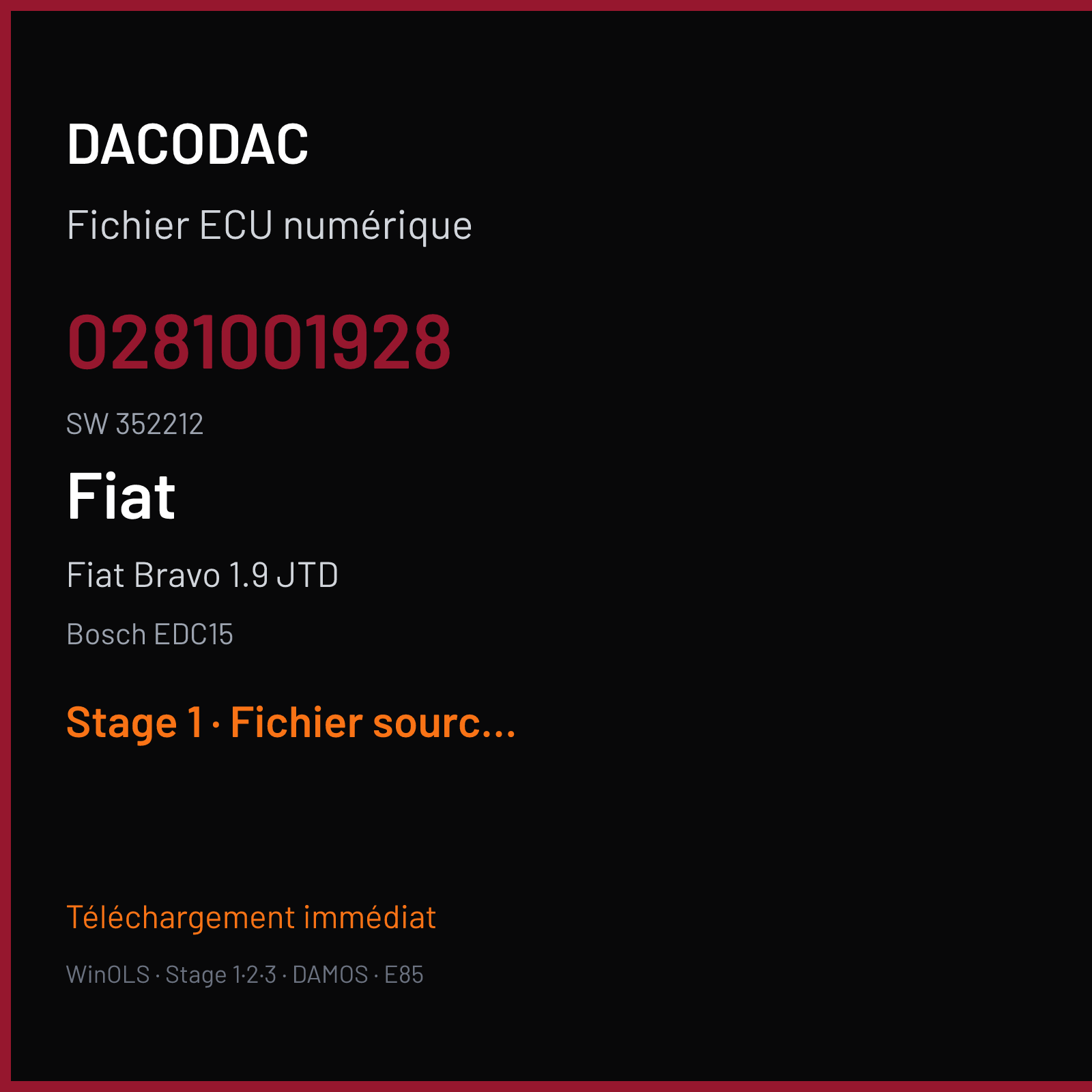 Fiat Bravo 1.9 JTD — Bosch EDC15 — 0281001928 · 352212 — Stage 1