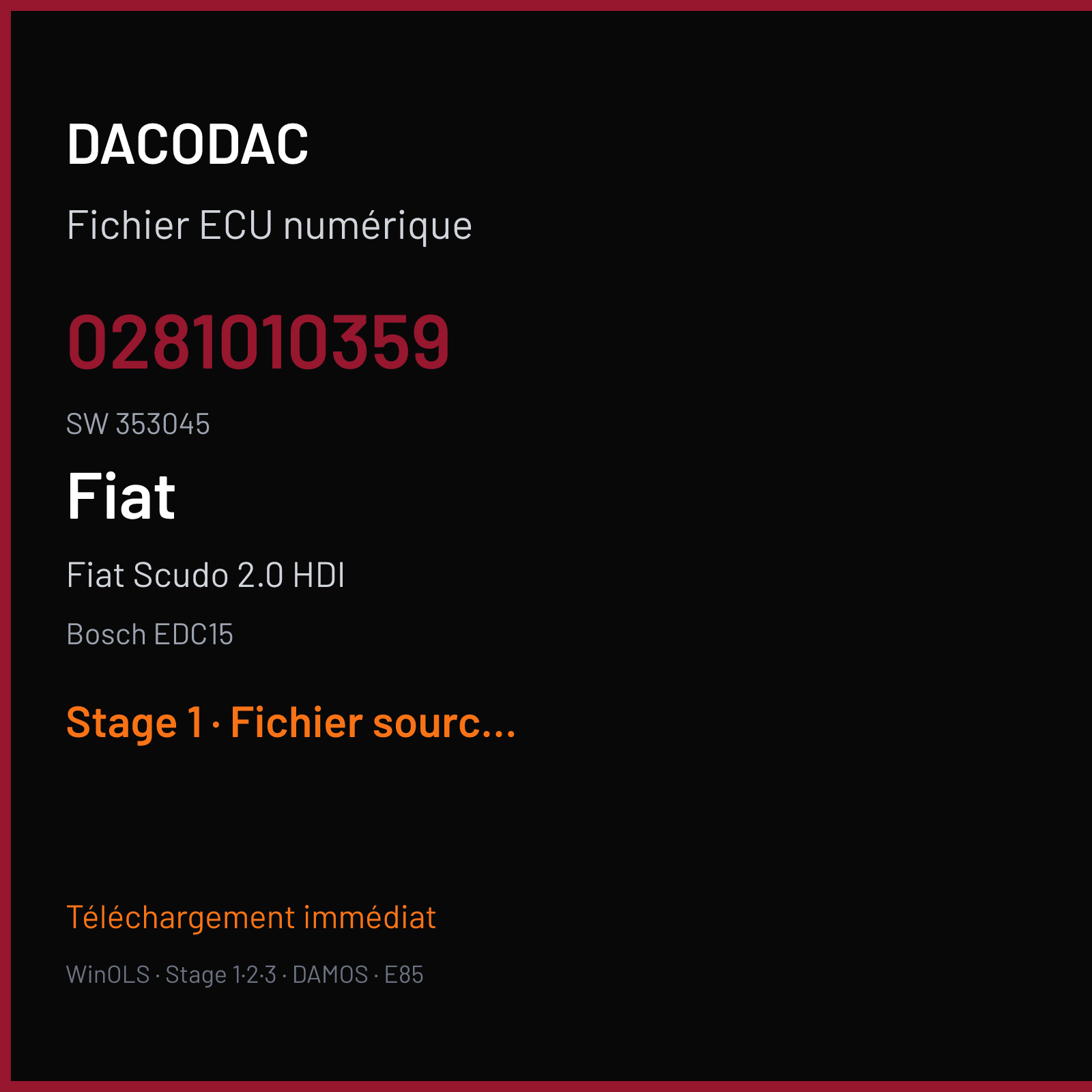 Fiat Scudo 2.0 HDI (2002) — Bosch EDC15 — 0281010359 · 353045 — Stage 1