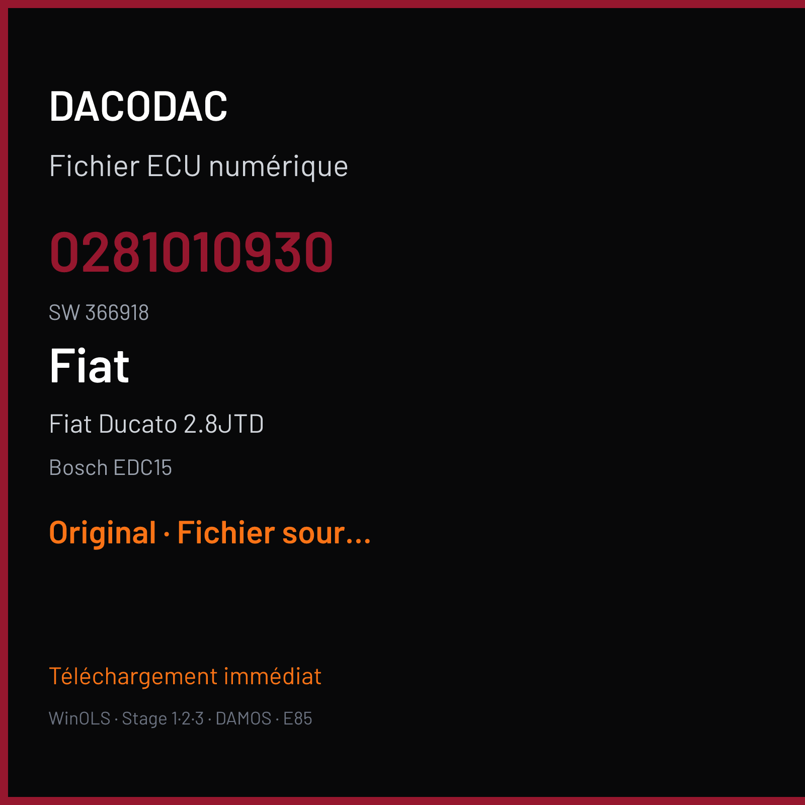 Fiat Ducato 2.8JTD (2003) — Bosch EDC15 — 0281010930 · 366918 — Original