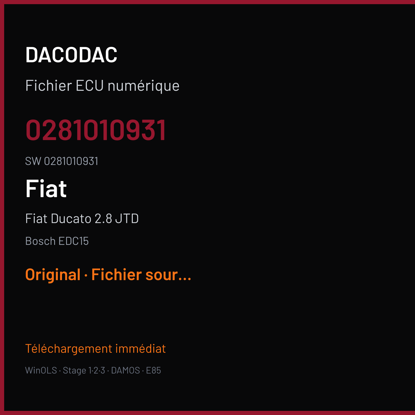 Fiat Ducato 2.8 JTD 127 ch (2006) — Bosch EDC15 — 0281010931 · 0281010931 · 1037366765 — Original
