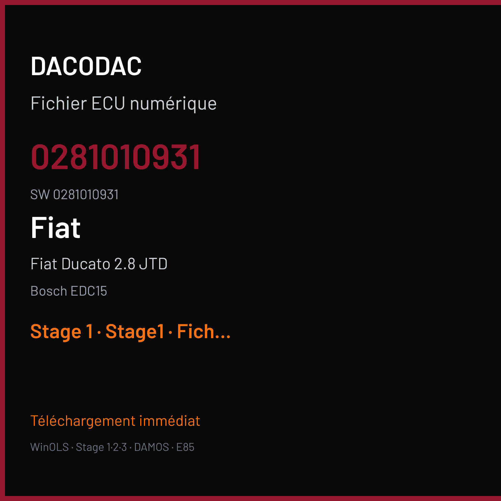 Fiat Ducato 2.8 JTD 127 ch (2006) — Bosch EDC15 — 0281010931 · 0281010931 · 1037366765 — Stage 1