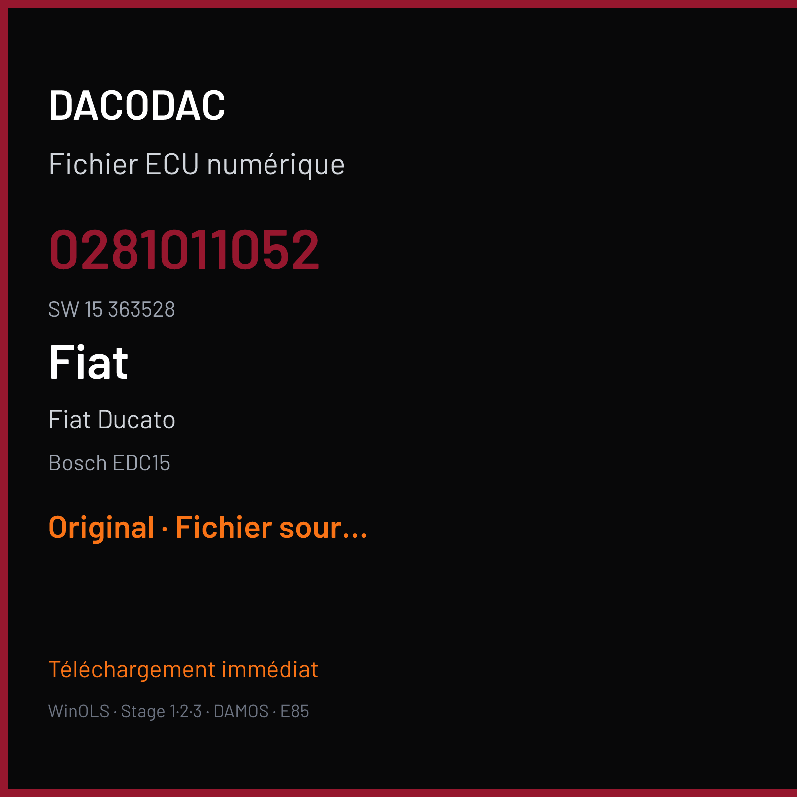 Fiat Ducato (2004) — Bosch EDC15 — 0281011052 · 15 363528 — Original
