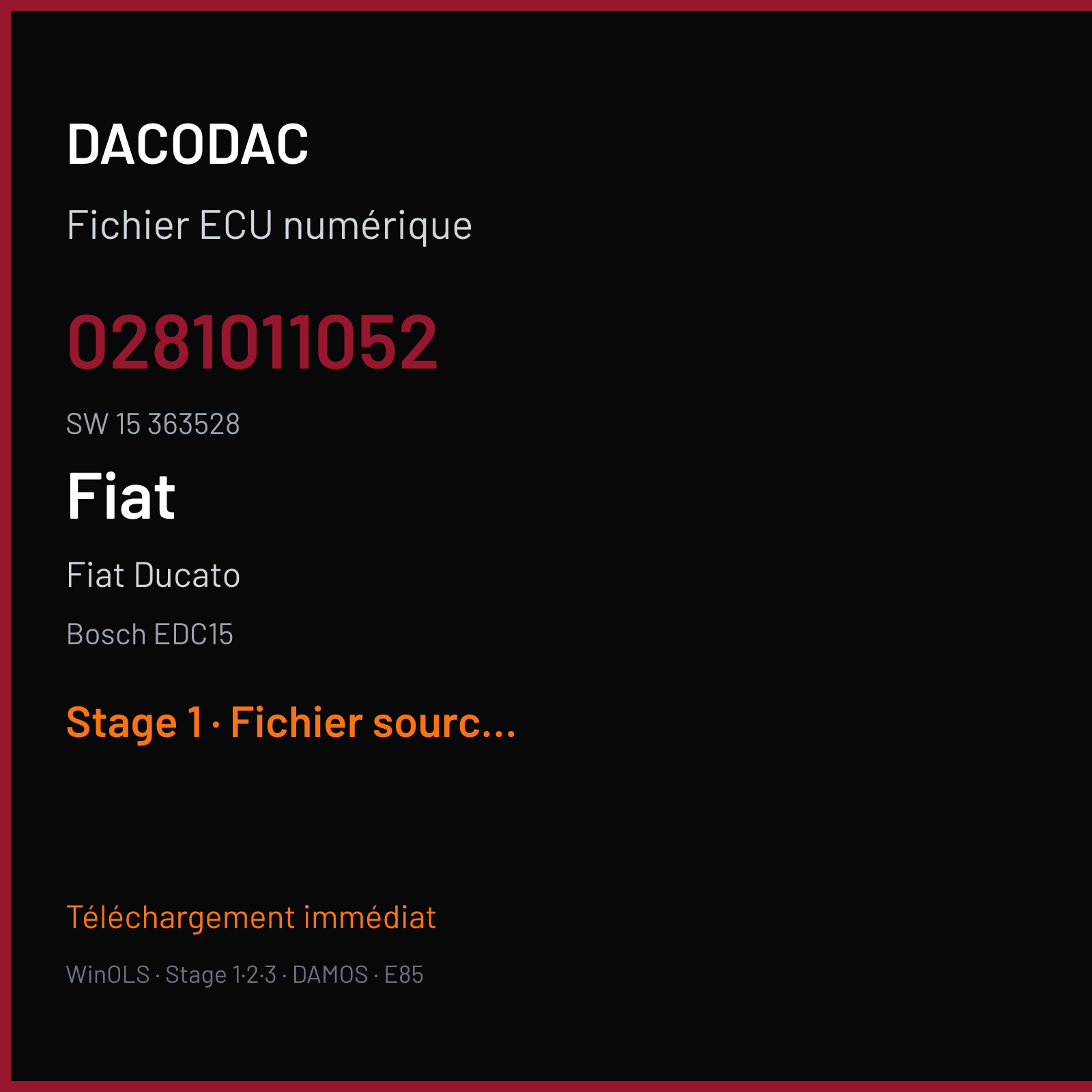 Fiat Ducato (2004) — Bosch EDC15 — 0281011052 · 15 363528 — Stage 1