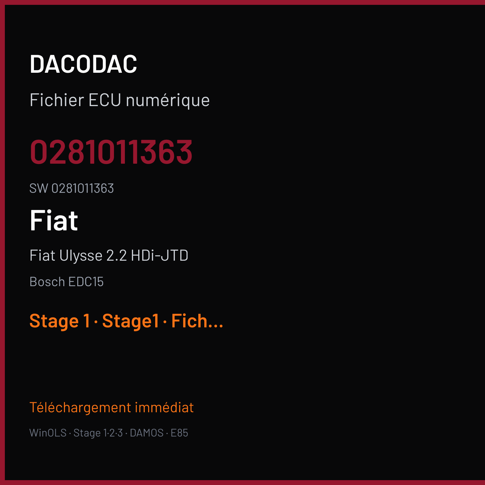 Fiat Ulysse 2.2 HDi-JTD (2004) — Bosch EDC15 — 0281011363 · 0281011363 — Stage 1