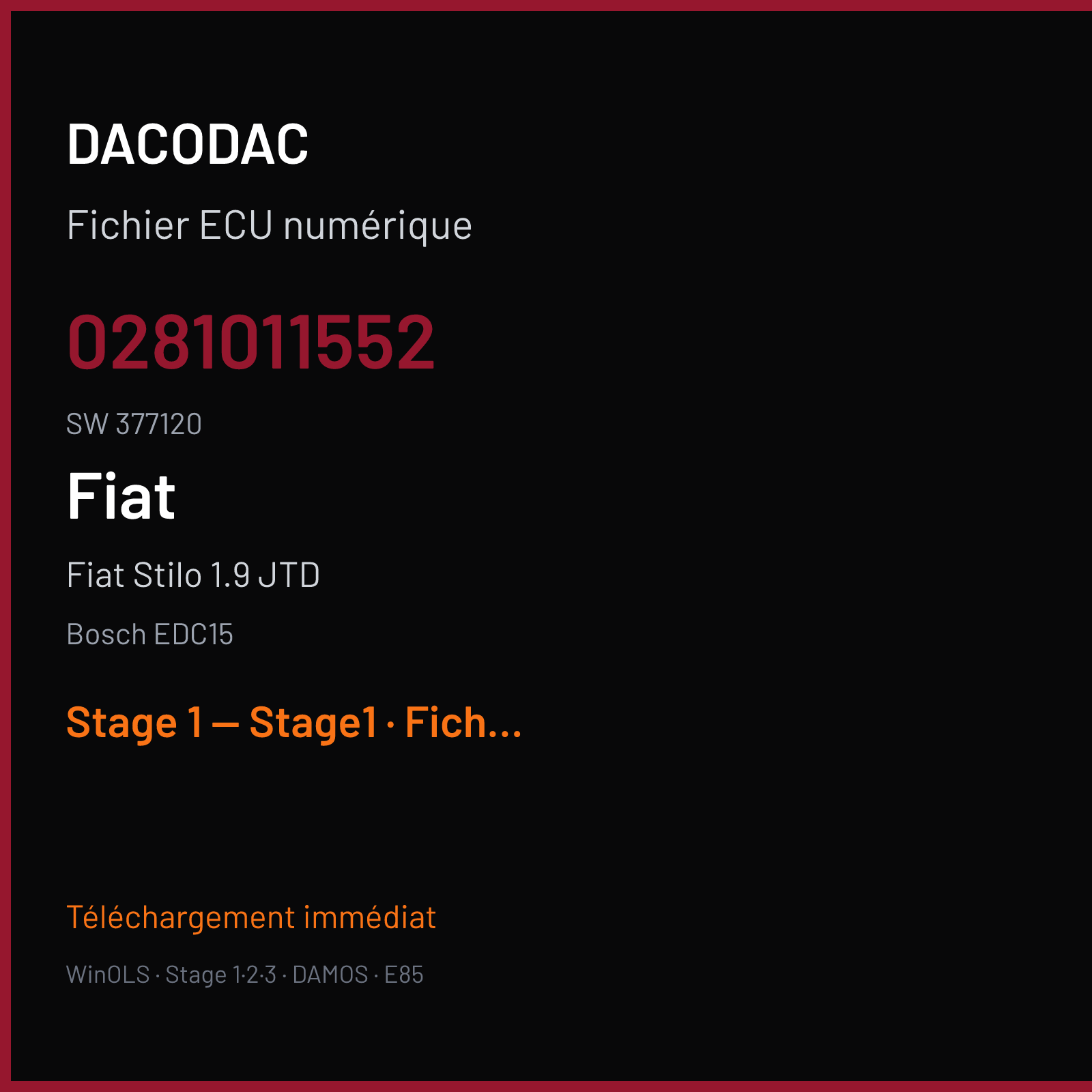Fiat Stilo 1.9 JTD (2006) — Bosch EDC15 — 0281011552 · 377120 — Stage 1 — Stage1