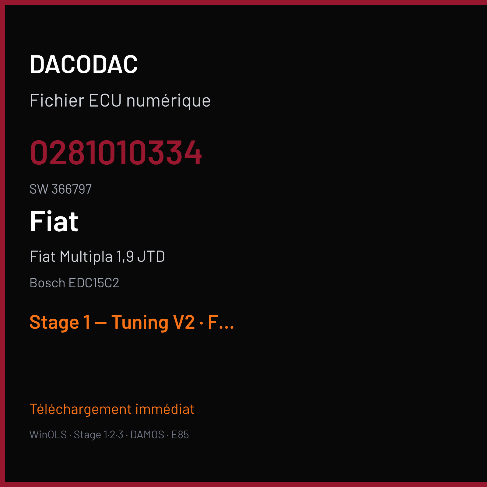 Fiat Multipla 1,9 JTD — Bosch EDC15C2 — 0281010334 · 366797 — Stage 1 — Tuning V2