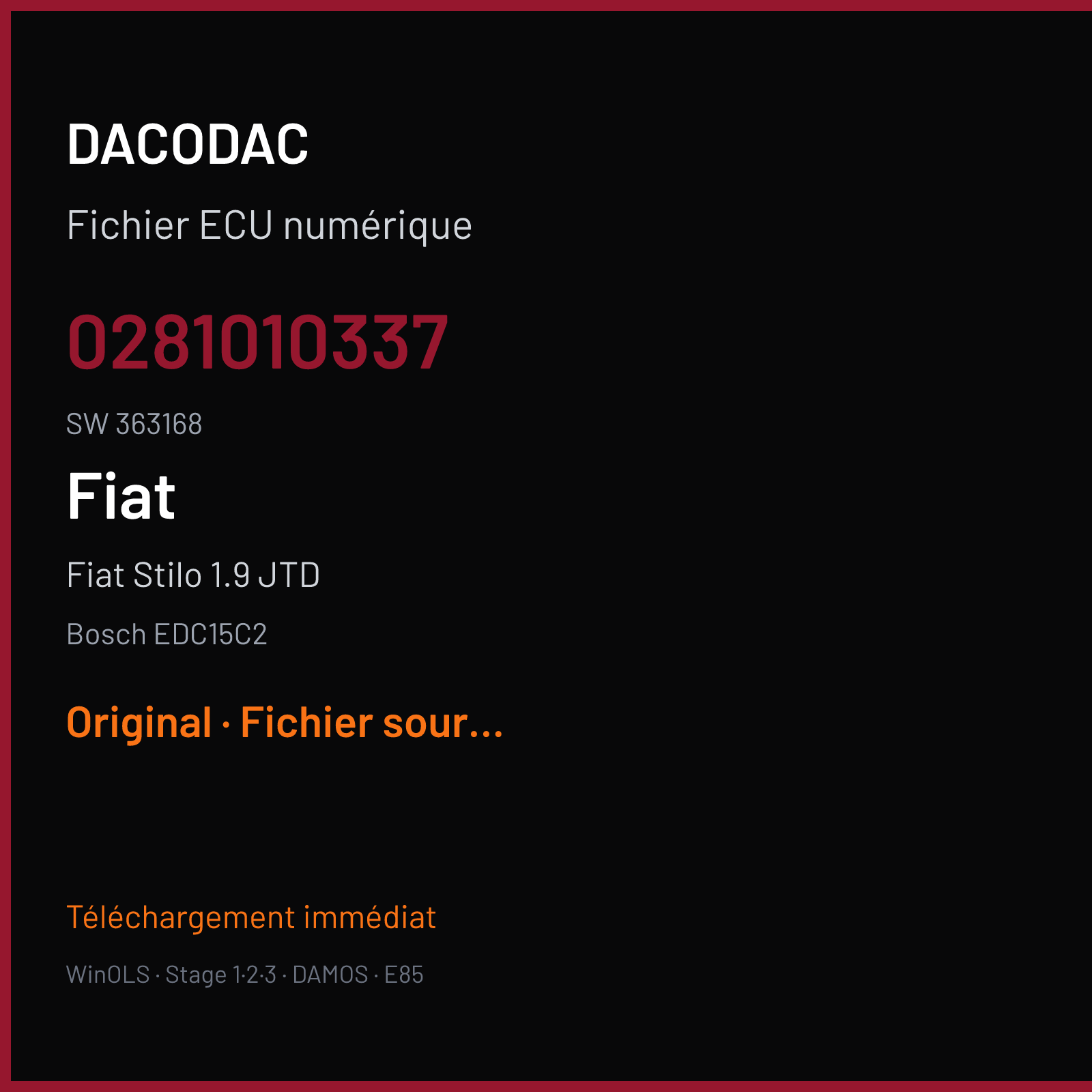 Fiat Stilo 1.9 JTD — Bosch EDC15C2 — 0281010337 · 363168 — Original