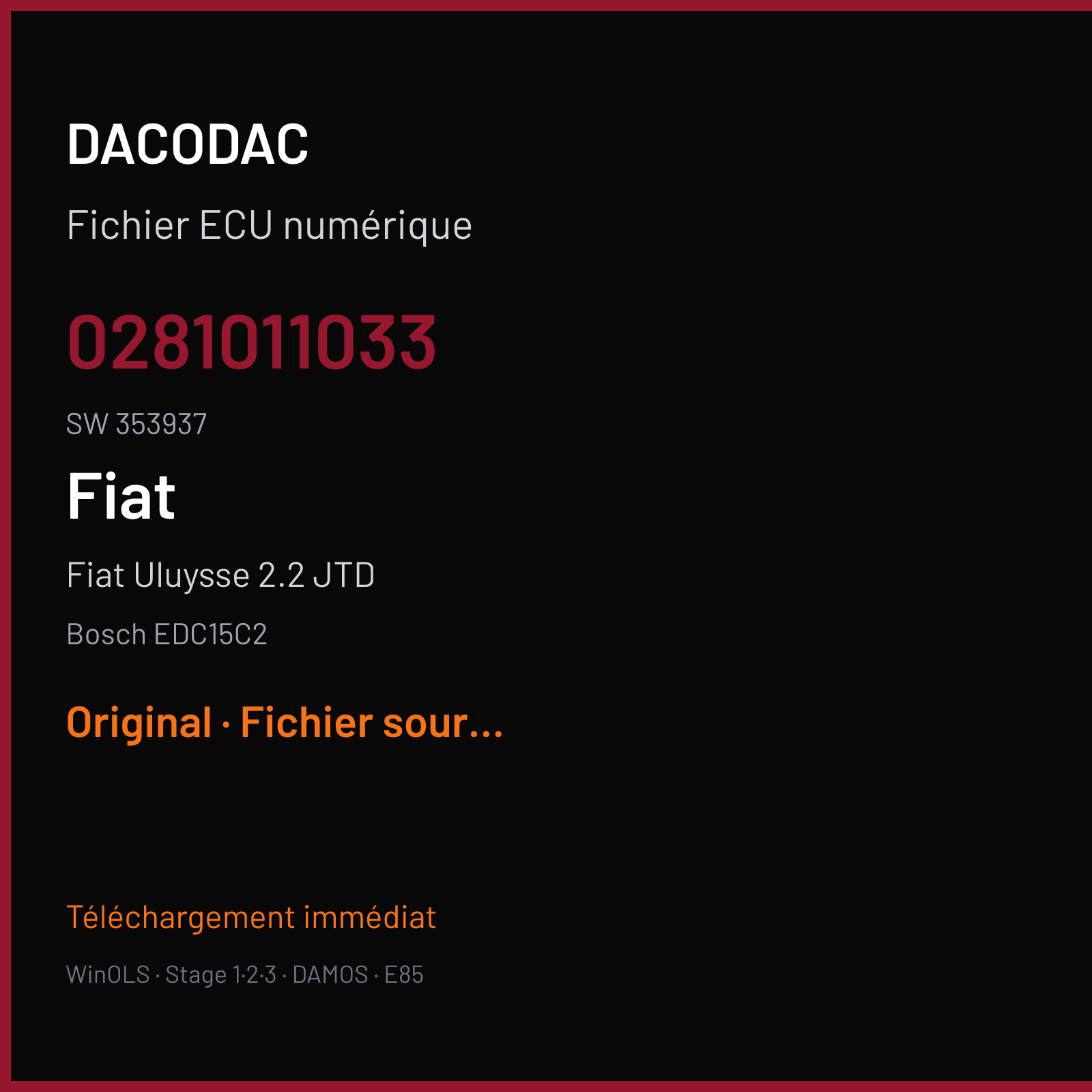 Fiat Uluysse 2.2 JTD (2002) — Bosch EDC15C2 — 0281011033 · 353937 — Original