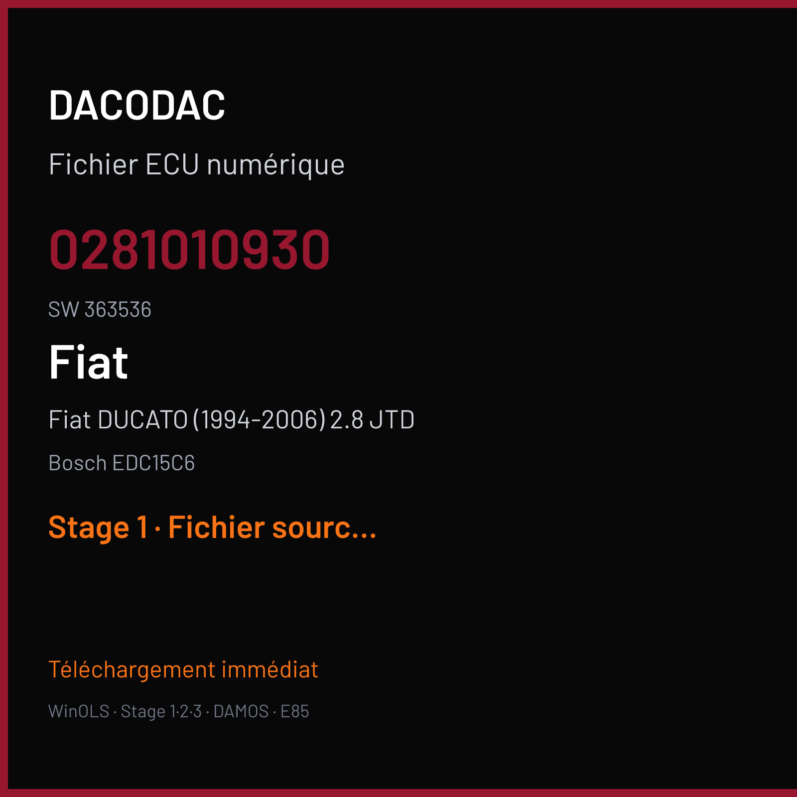 Fiat DUCATO (1994-2006) 2.8 JTD (2003) — Bosch EDC15C6 — 0281010930 · 363536 — Stage 1