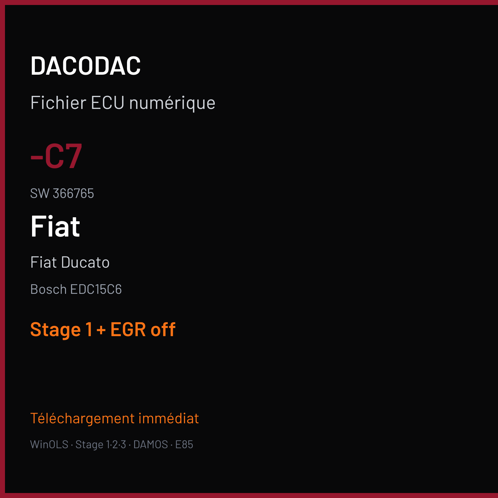 Fiat Ducato (2004) — Bosch EDC15C6 — -C7 · 366765 — Stage 1 + EGR off