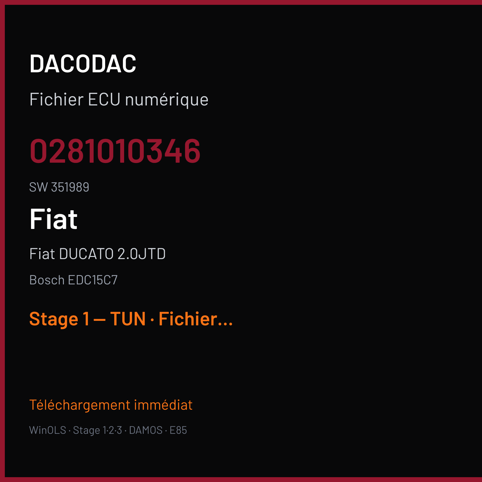 Fiat DUCATO 2.0JTD (2004) — Bosch EDC15C7 — 0281010346 · 351989 — Stage 1 — TUN