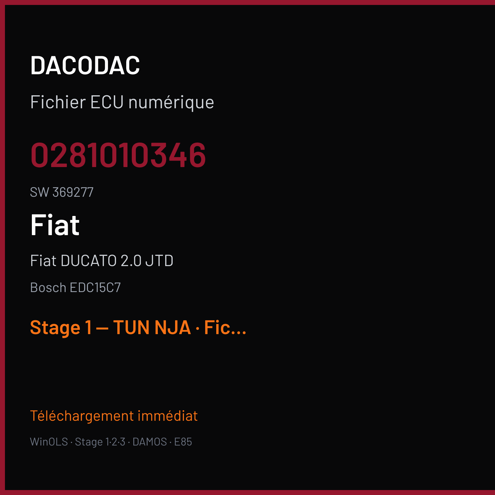 Fiat DUCATO 2.0 JTD (2004) — Bosch EDC15C7 — 0281010346 · 369277 — Stage 1 — TUN NJA