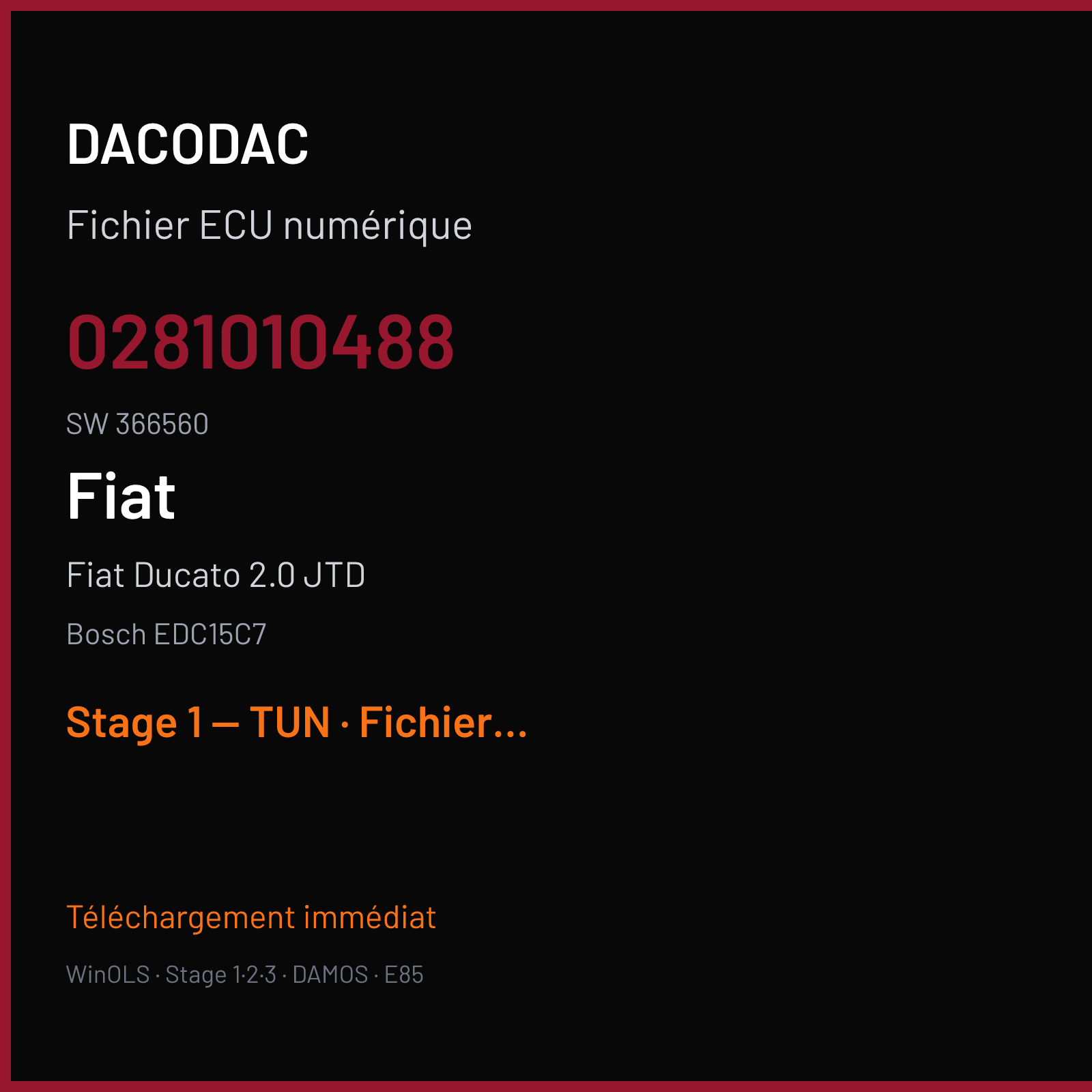 Fiat Ducato 2.0 JTD — Bosch EDC15C7 — 0281010488 · 366560 — Stage 1 — TUN