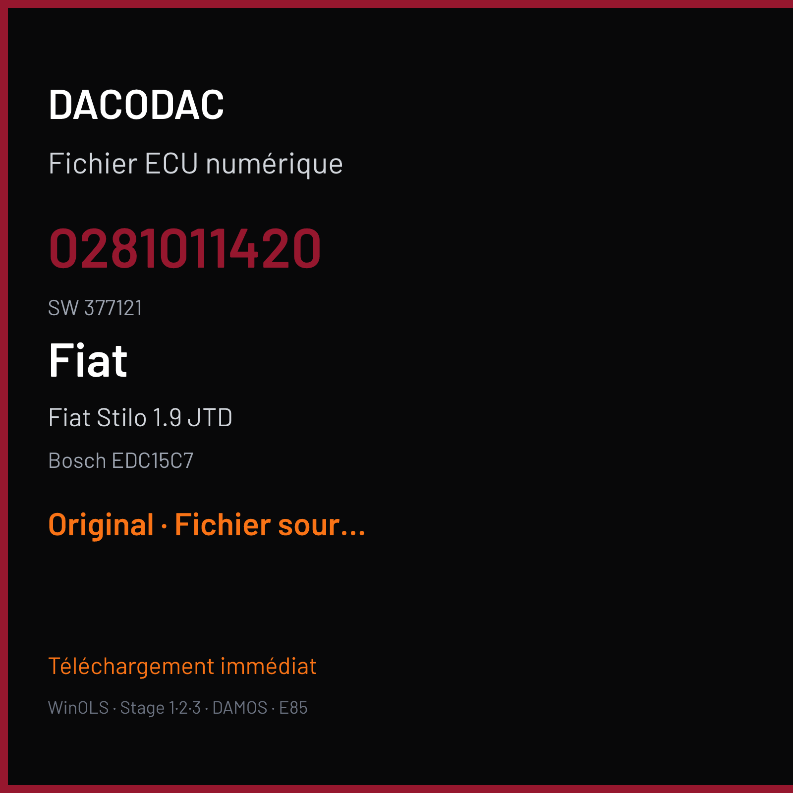 Fiat Stilo 1.9 JTD — Bosch EDC15C7 — 0281011420 · 377121 — Original