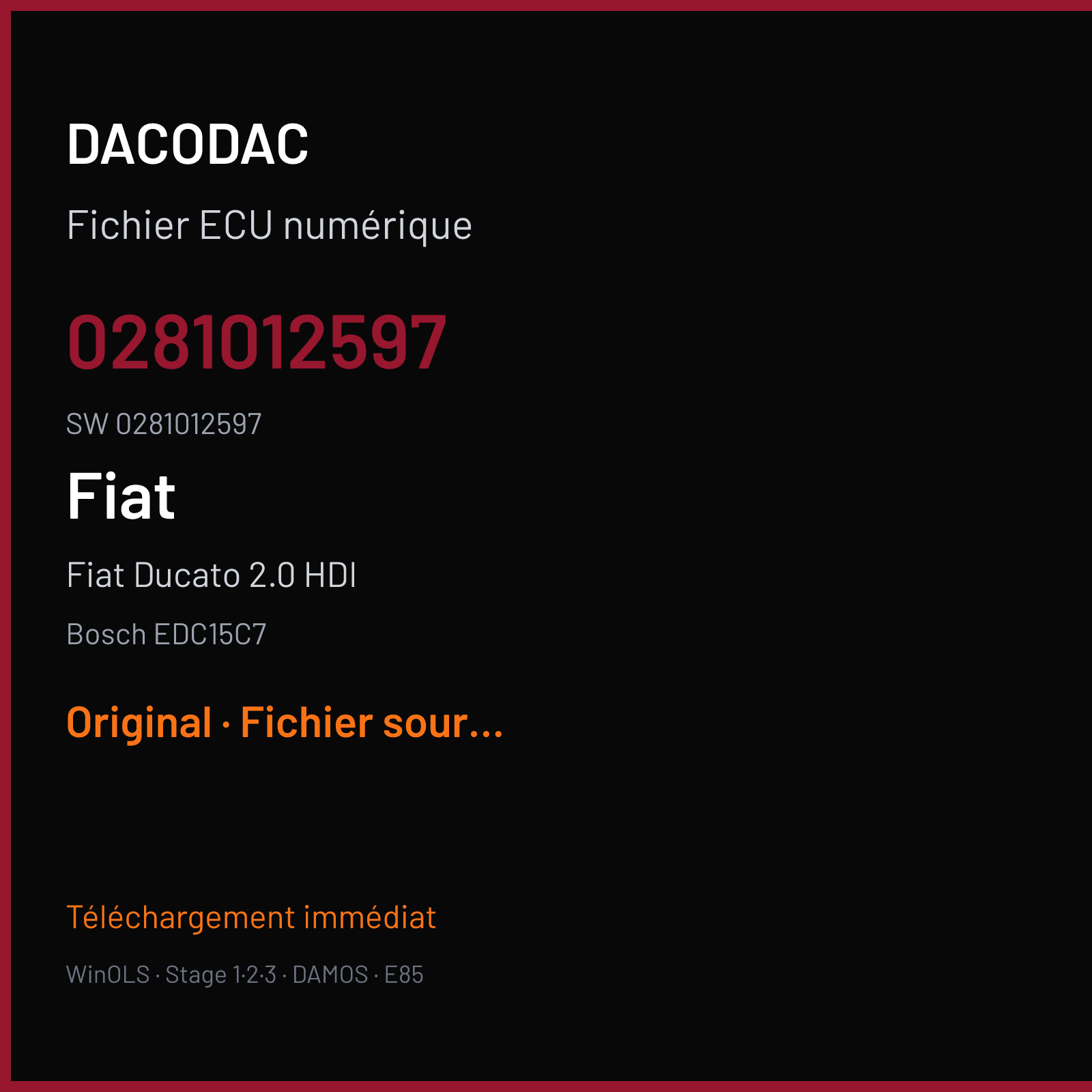 Fiat Ducato 2.0 HDI 84 ch (2006) — Bosch EDC15C7 — 0281012597 · 0281012597 · 1037375198 — Original