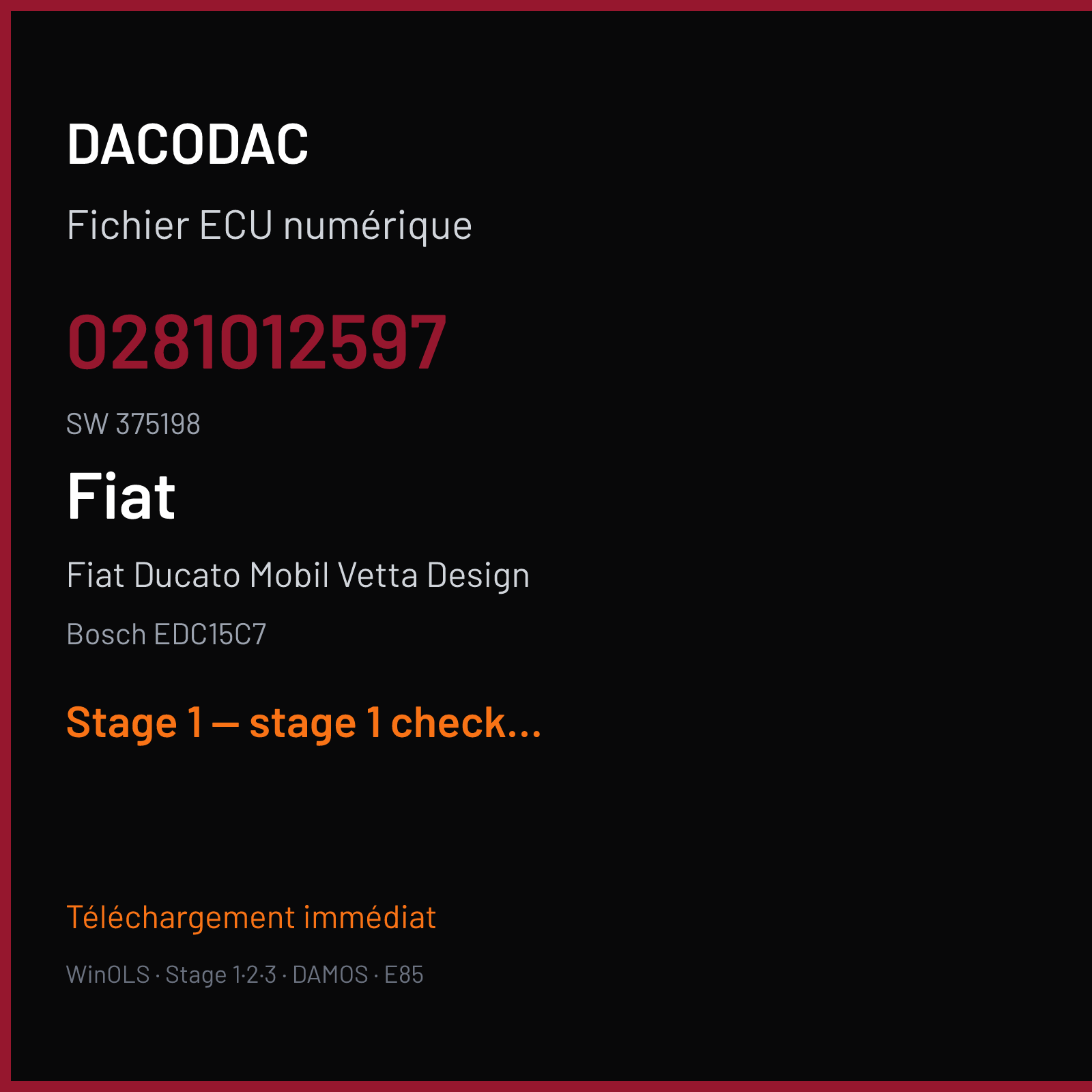 Fiat Ducato Mobil Vetta Design (2007) — Bosch EDC15C7 — 0281012597 · 375198 — Stage 1 — stage 1 checksum ok