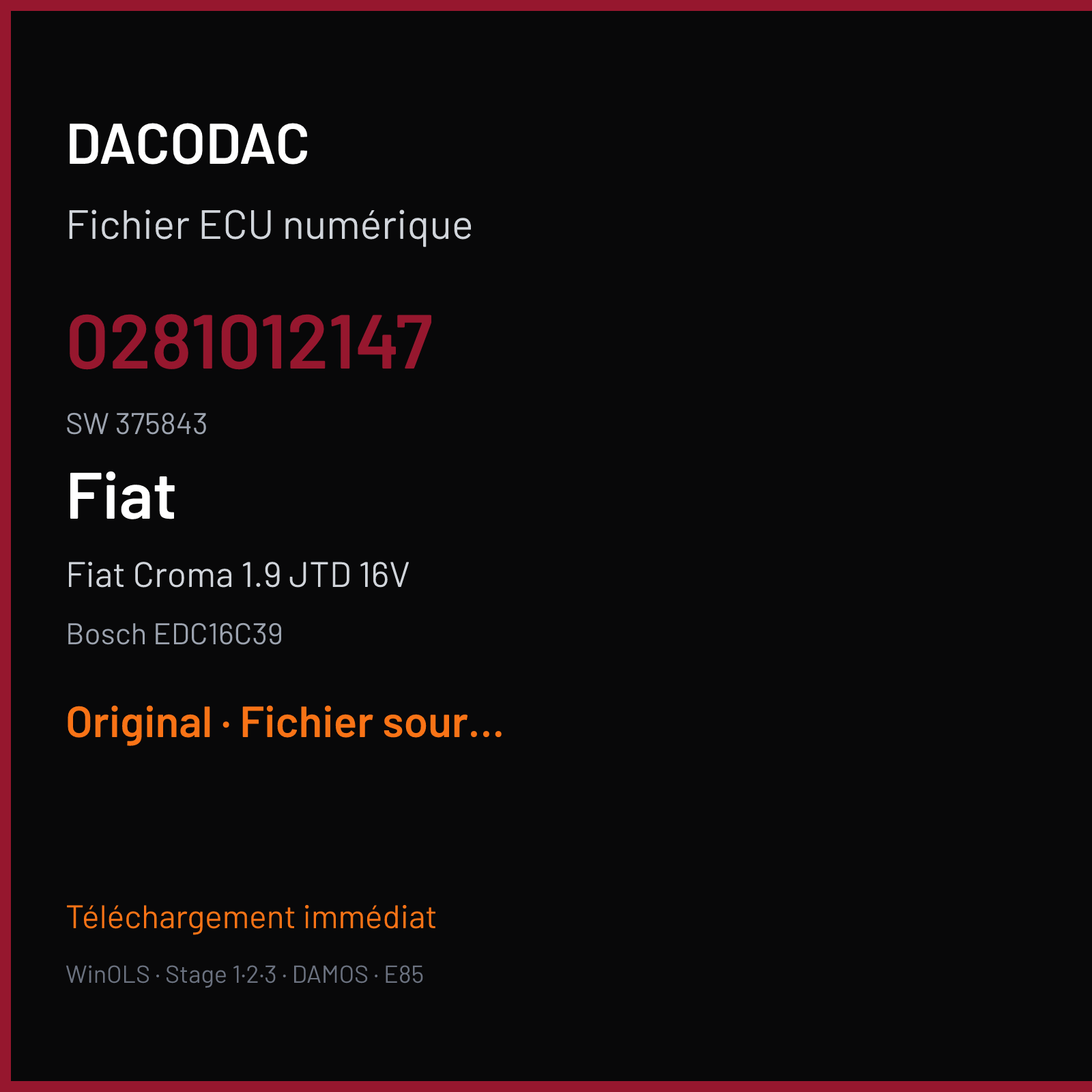 Fiat Croma 1.9 JTD 16V (2005) — Bosch EDC16C39 — 0281012147 · 375843 — Original