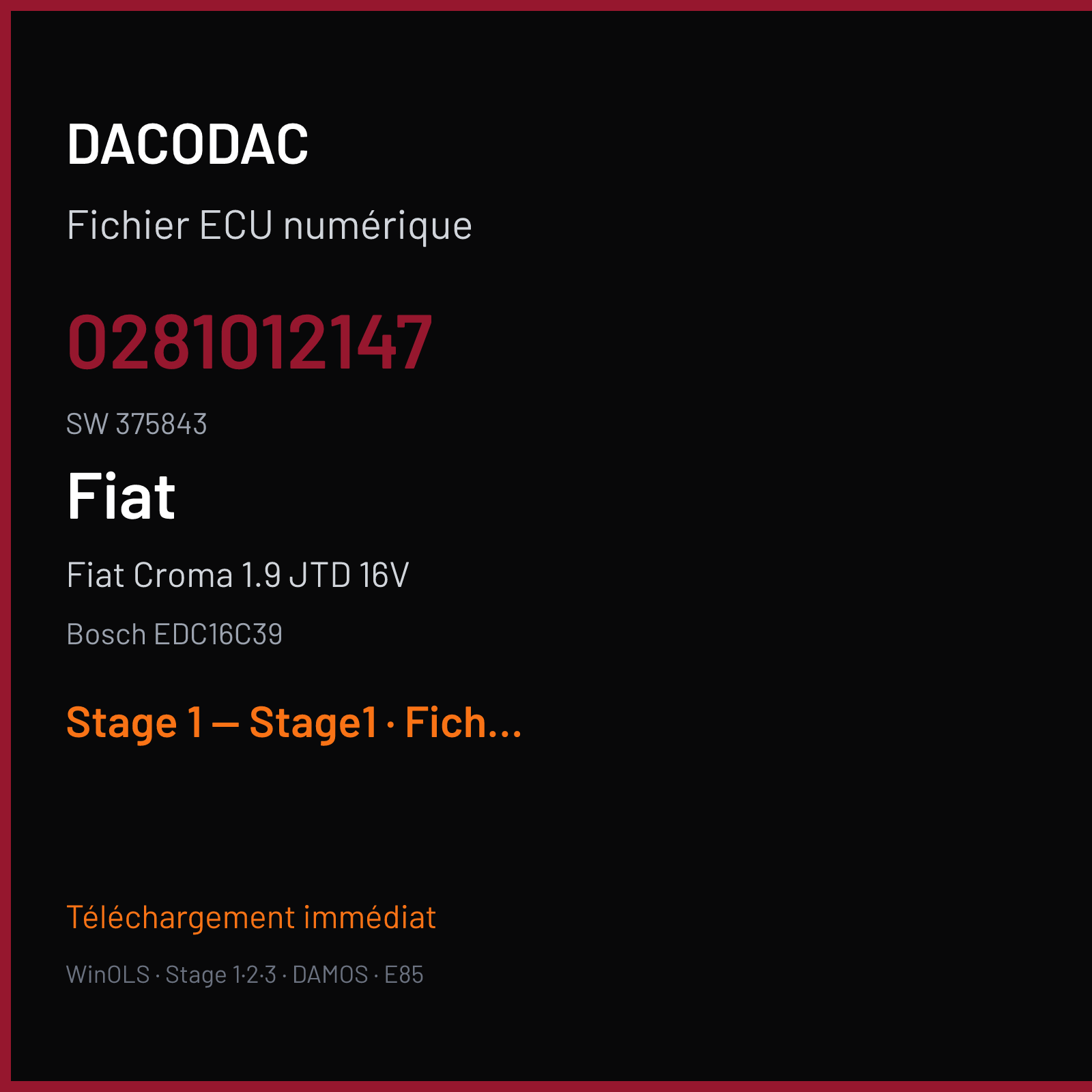 Fiat Croma 1.9 JTD 16V (2005) — Bosch EDC16C39 — 0281012147 · 375843 — Stage 1 — Stage1