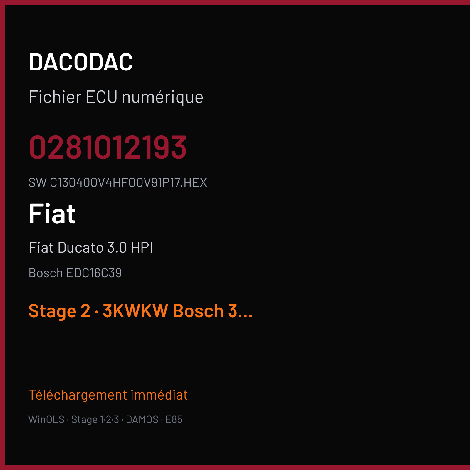 Fiat Ducato 3.0 HPI 177 ch (2008) — Bosch EDC16C39 — 0281012193 · C130400V4HFO0V91P17.HEX · 378086 — Stage 2