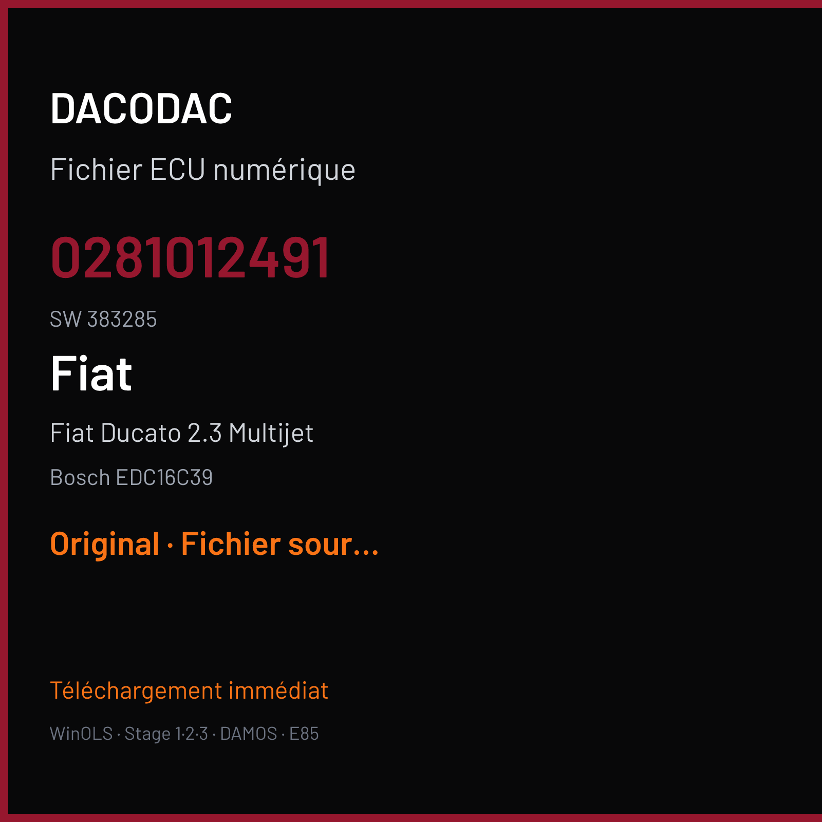 Fiat Ducato 2.3 Multijet (2007) — Bosch EDC16C39 — 0281012491 · 383285 — Original