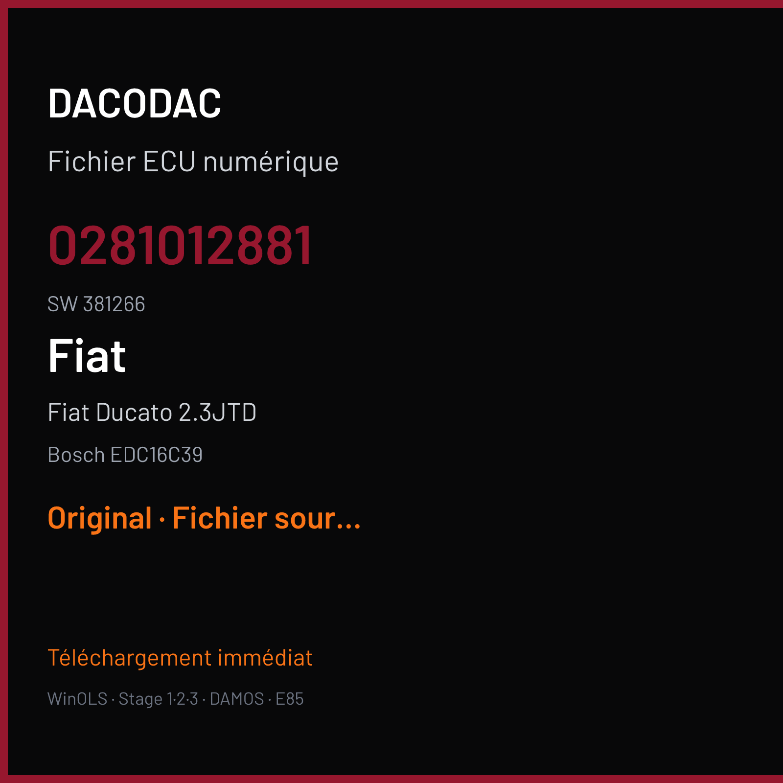 Fiat Ducato 2.3JTD (2007) — Bosch EDC16C39 — 0281012881 · 381266 — Original