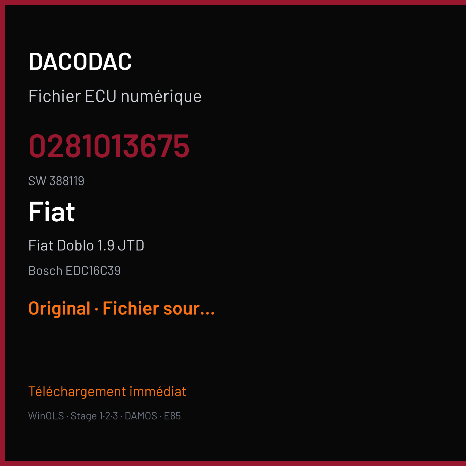 Fiat Doblo 1.9 JTD (2005) — Bosch EDC16C39 — 0281013675 · 388119 — Original