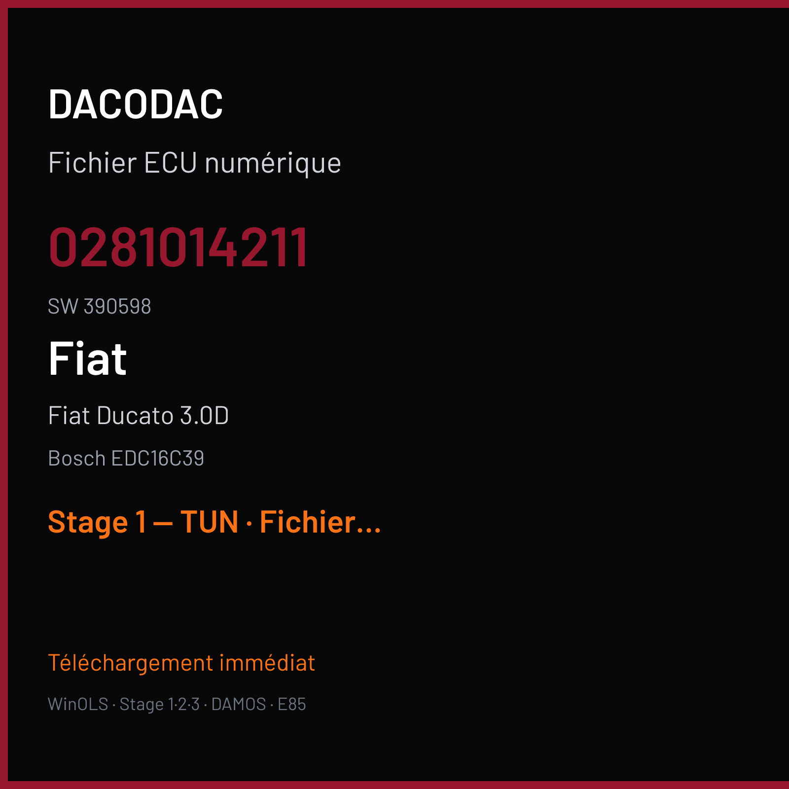 Fiat Ducato 3.0D — Bosch EDC16C39 — 0281014211 · 390598 — Stage 1 — TUN