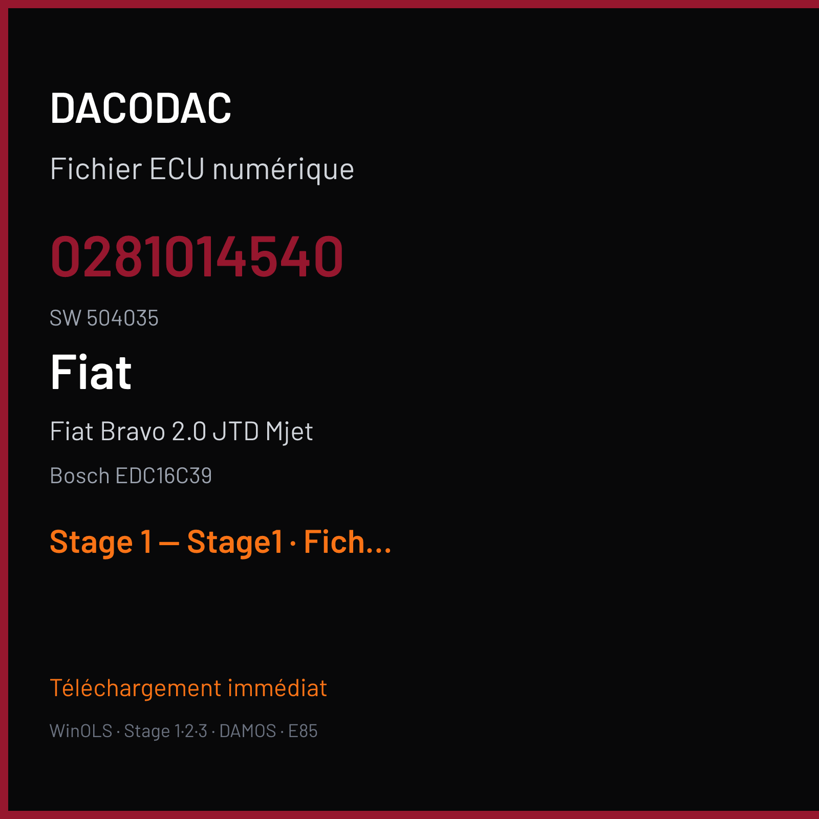 Fiat Bravo 2.0 JTD Mjet (2009) — Bosch EDC16C39 — 0281014540 · 504035 — Stage 1 — Stage1