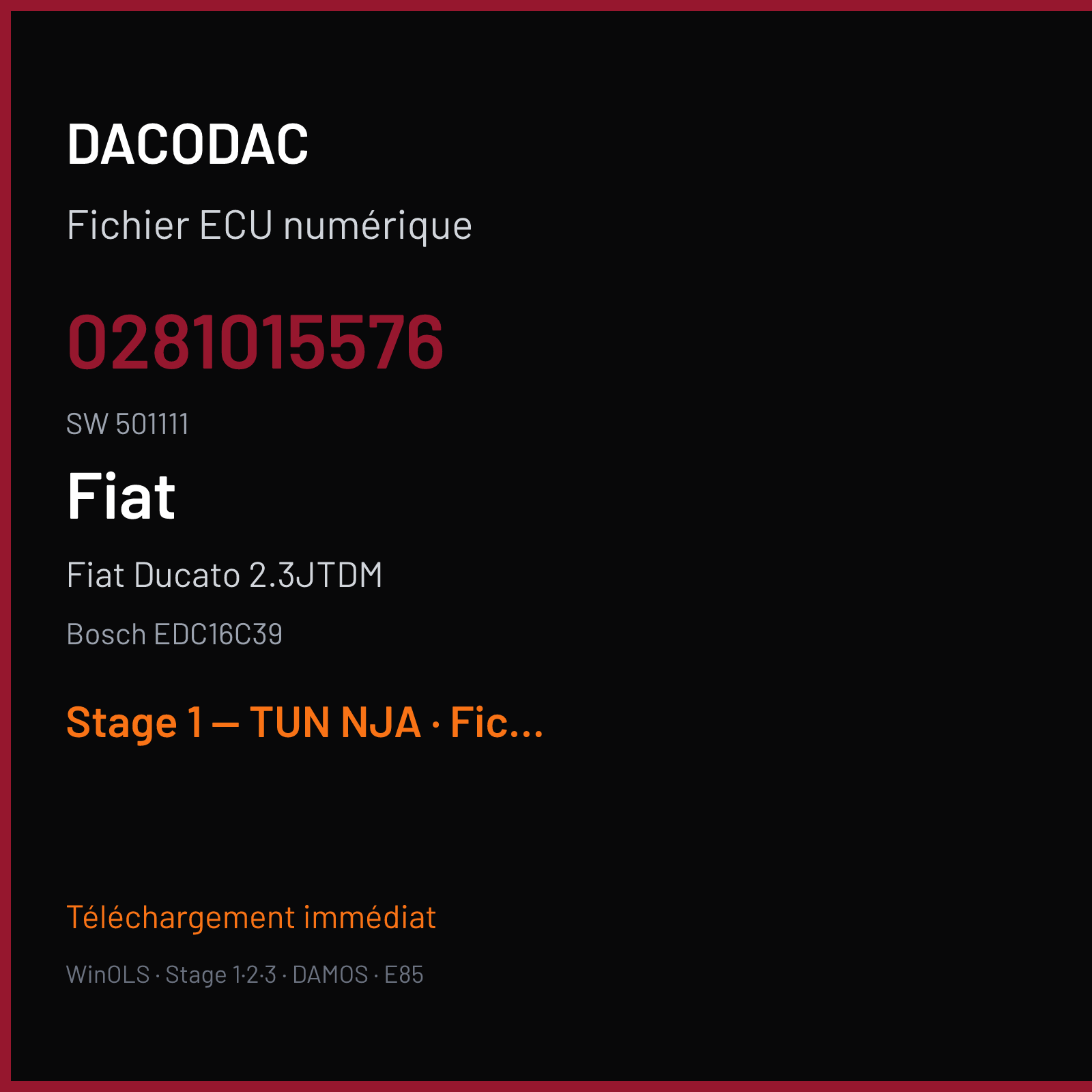 Fiat Ducato 2.3JTDM (2011) — Bosch EDC16C39 — 0281015576 · 501111 — Stage 1 — TUN NJA