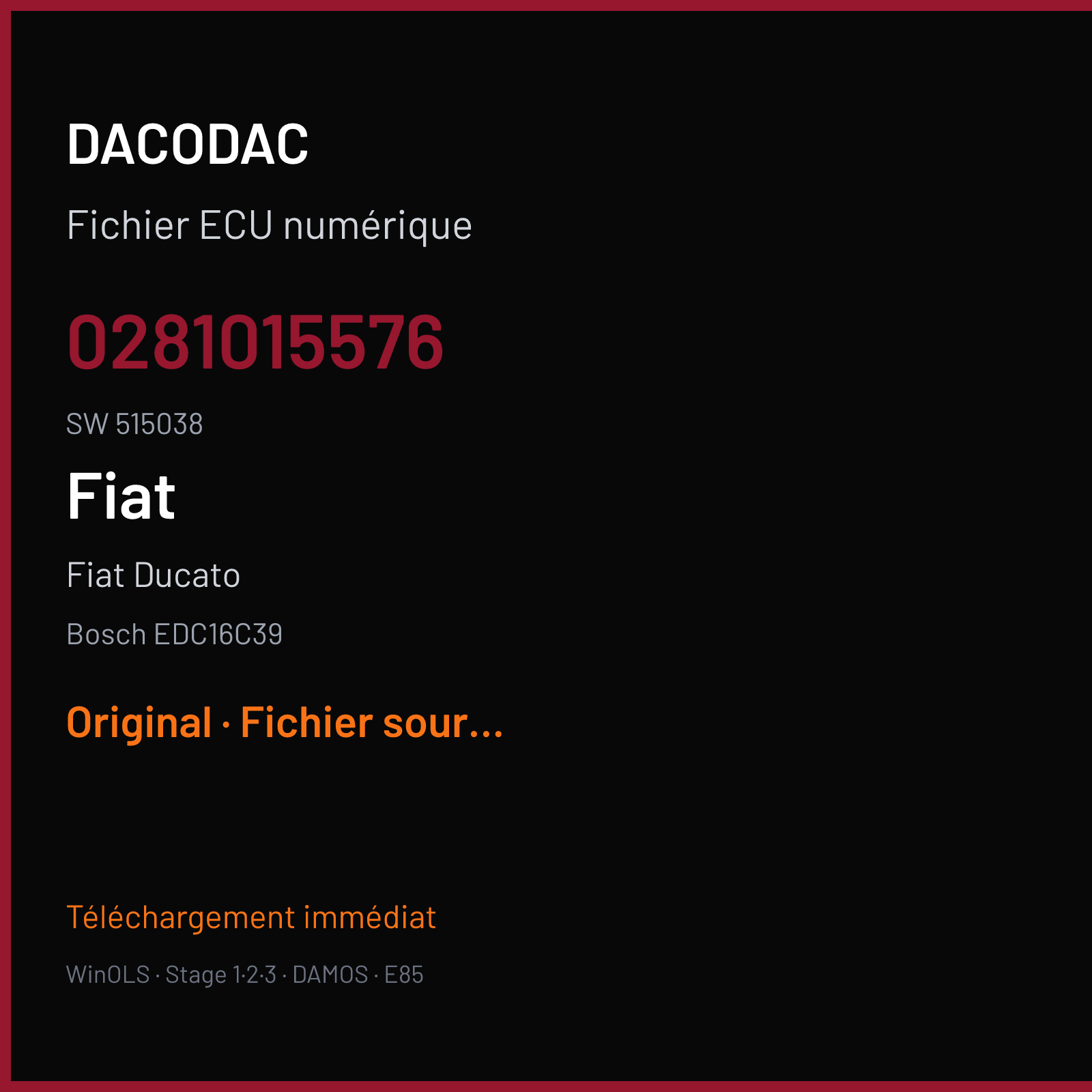 Fiat Ducato (2012) — Bosch EDC16C39 — 0281015576 · 515038 — Original