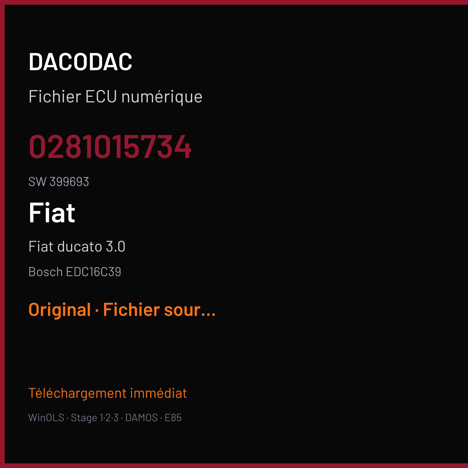 Fiat ducato 3.0 (2010) — Bosch EDC16C39 — 0281015734 · 399693 — Original